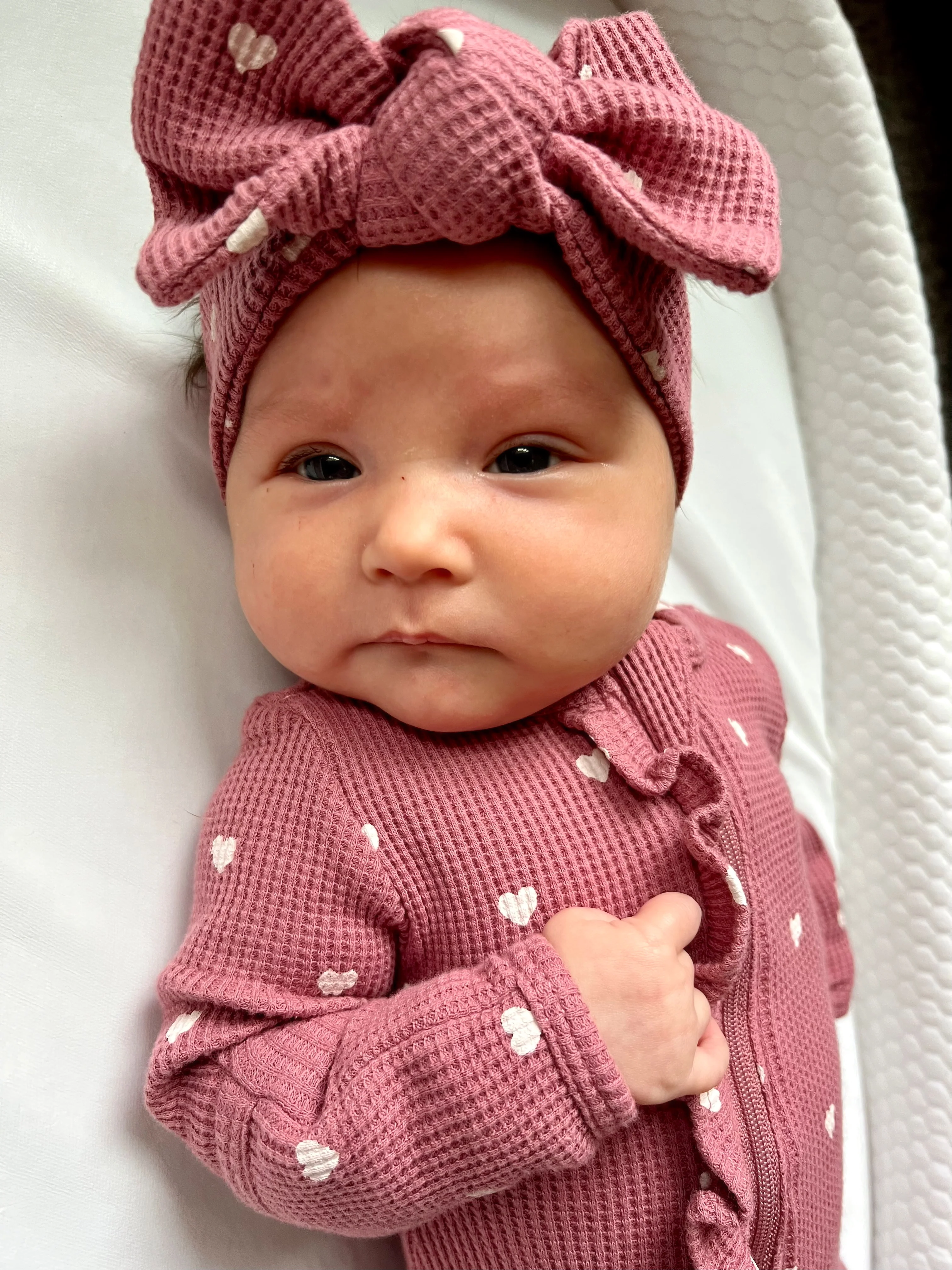 Organic Waffle Knot Bow, Mauve Heart