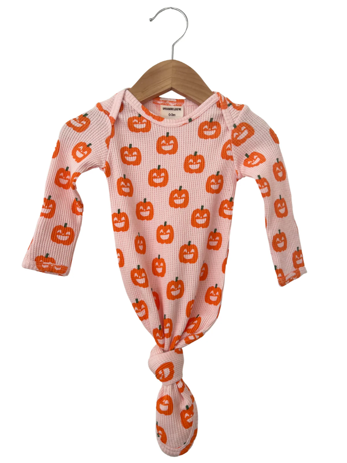 Organic Waffle Knotted Gown, Blush Jack-O-Lantern