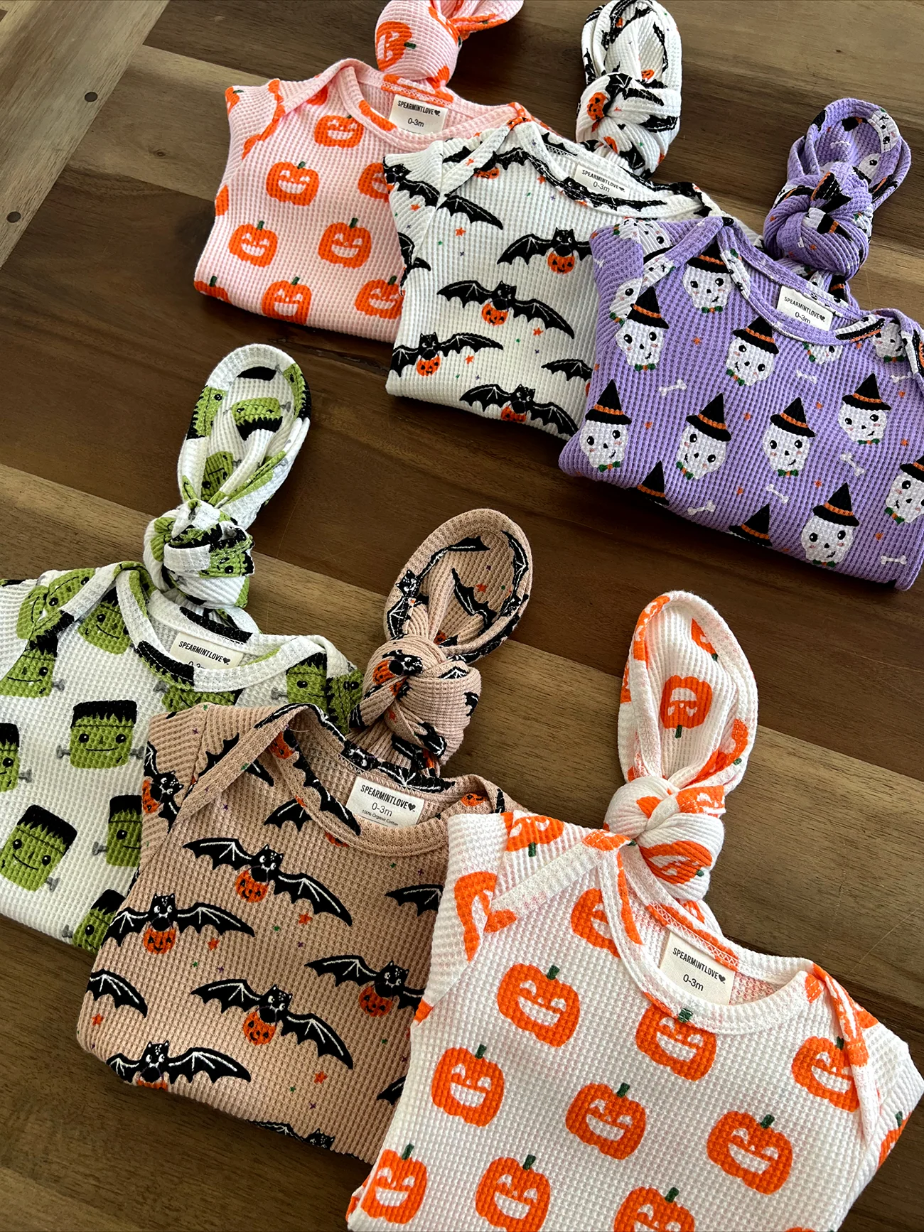 Organic Waffle Knotted Gown, Blush Jack-O-Lantern - Image 3