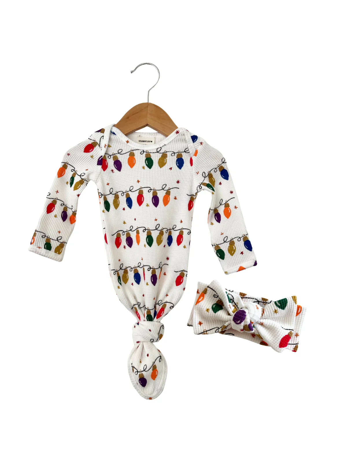 Organic Waffle Knotted Gown & Bow Set, Christmas Lights
