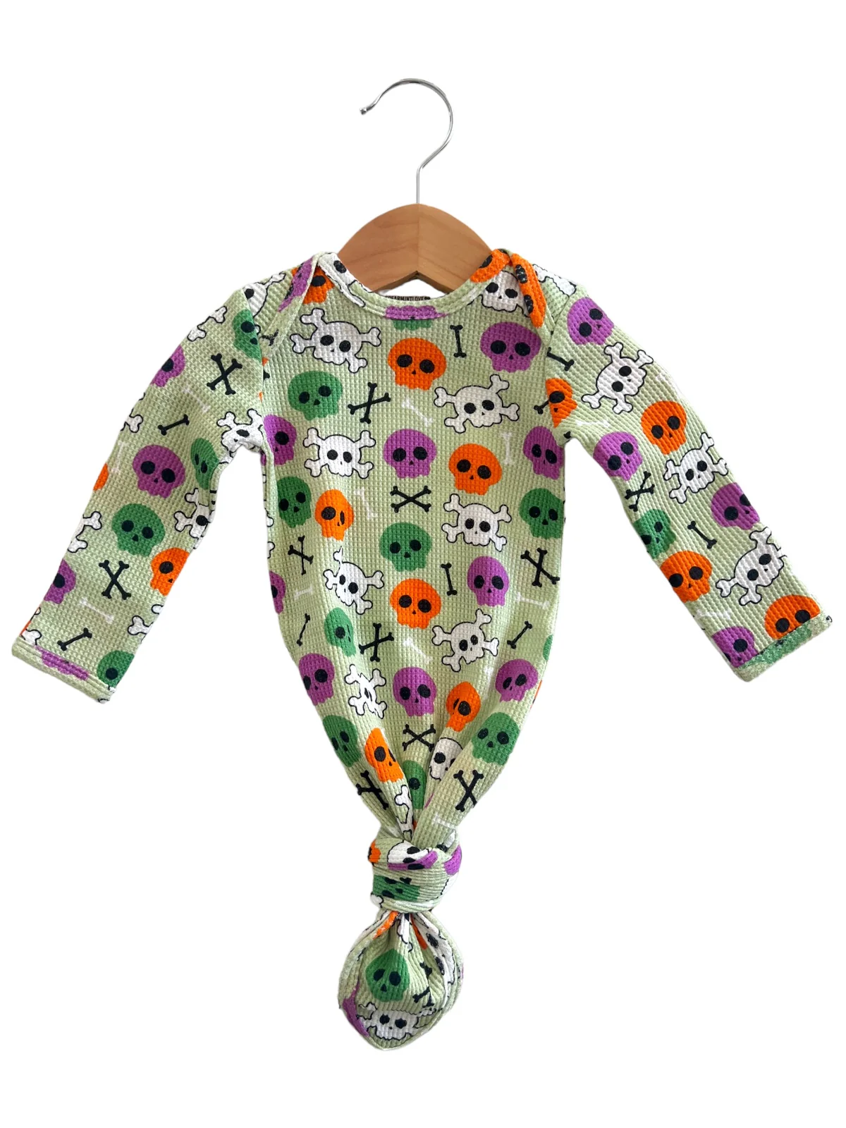 Organic Waffle Knotted Gown, Candy Skulls Green - Image 2