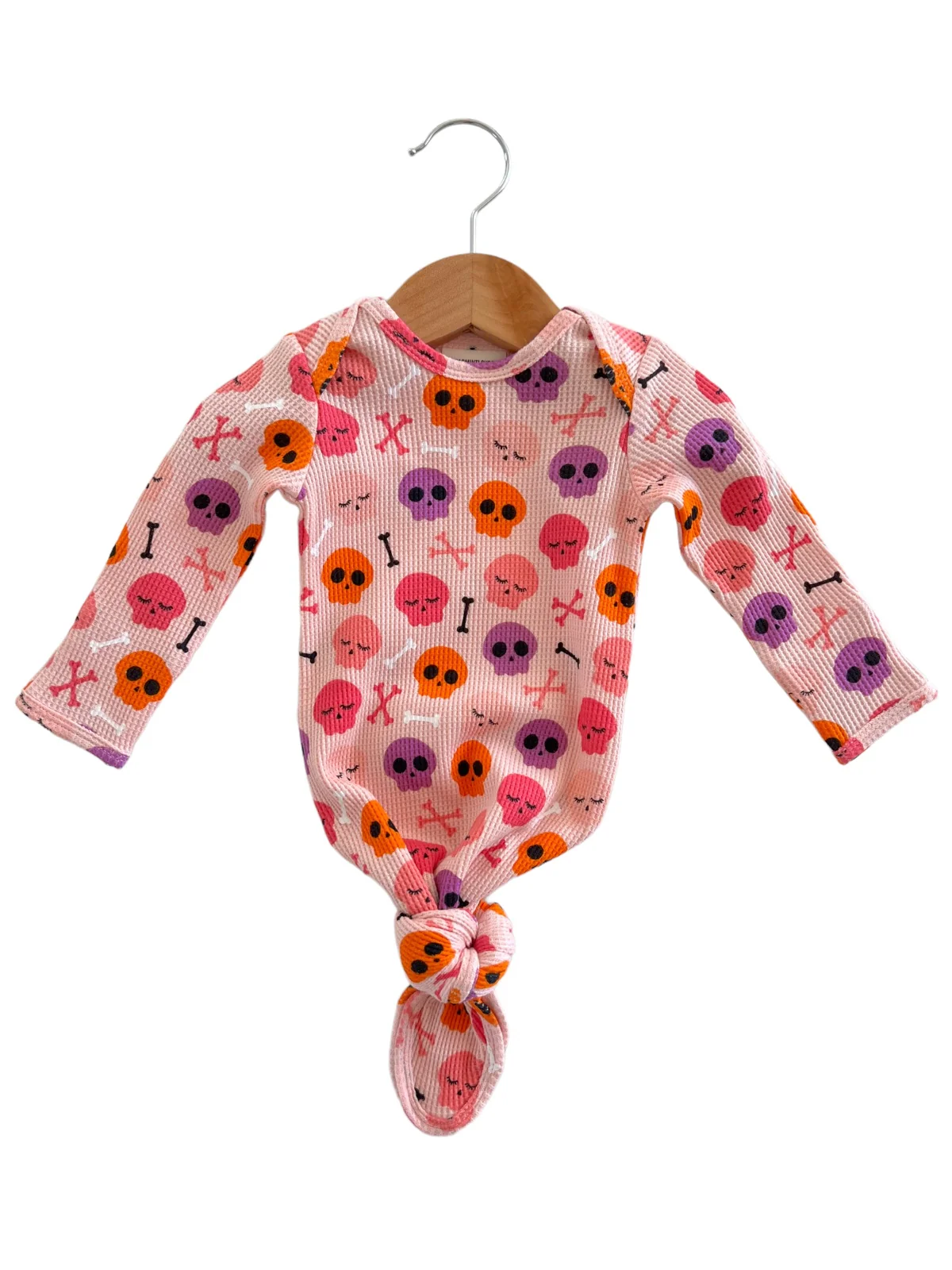 Organic Waffle Knotted Gown, Candy Skulls Pink - Image 2