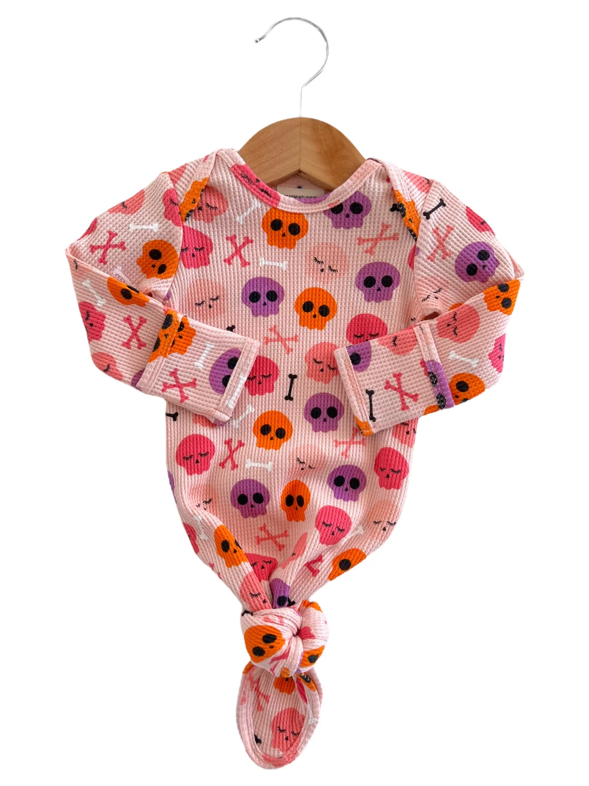 Organic Waffle Knotted Gown, Candy Skulls Pink - Image 3