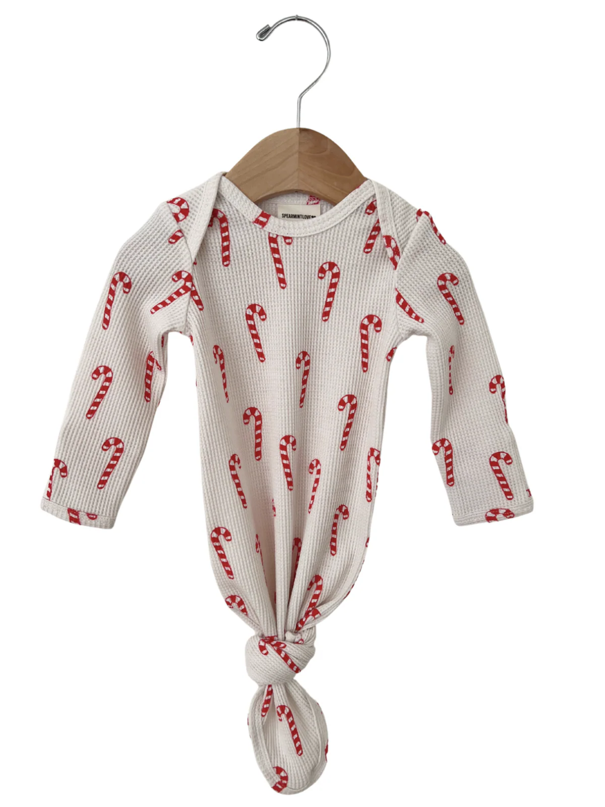 Organic Waffle Knotted Gown & Hat Set, Candy Cane - Image 2