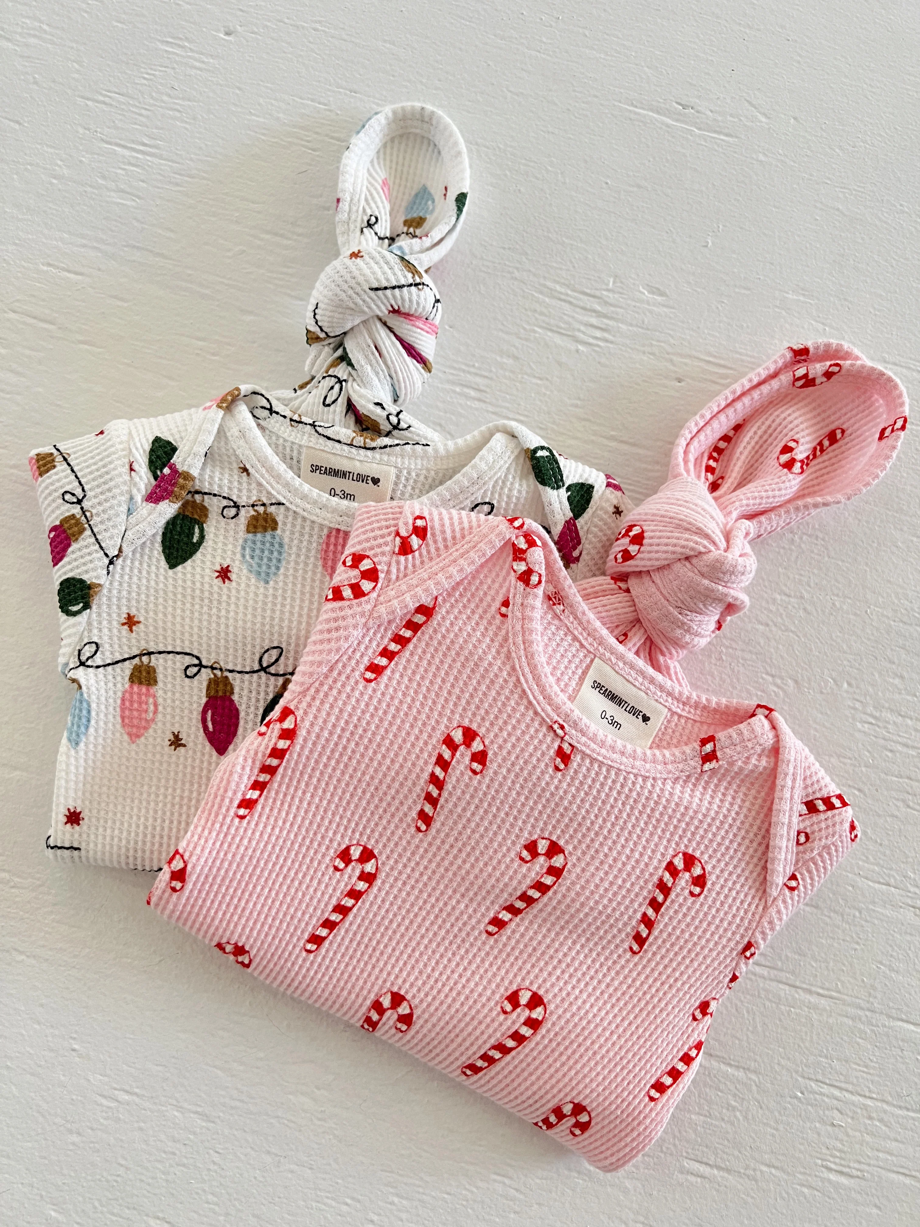 Organic Waffle Knotted Gown, Pink Candy Cane - Image 2