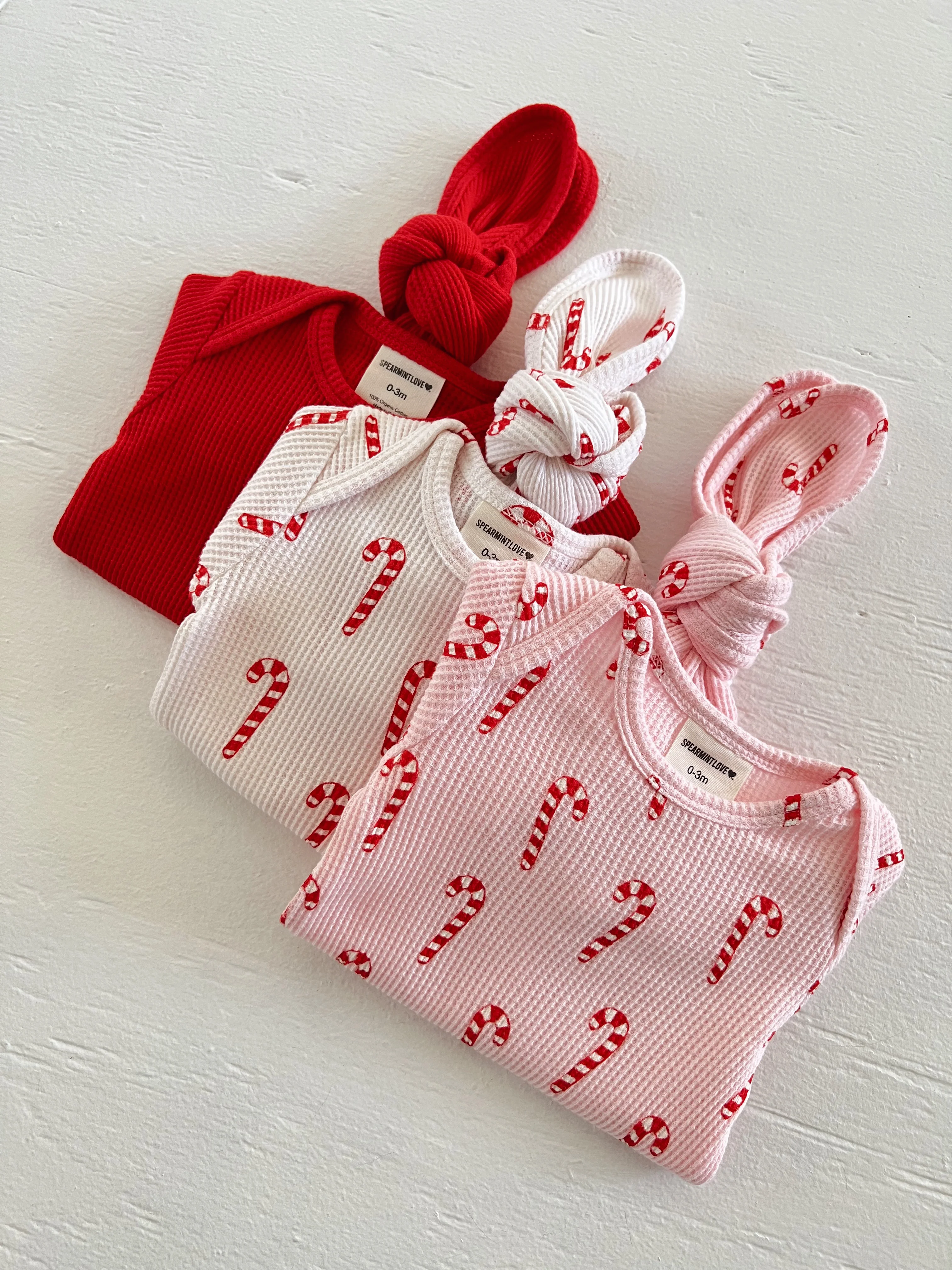 Organic Waffle Knotted Gown, Pink Candy Cane - Image 3