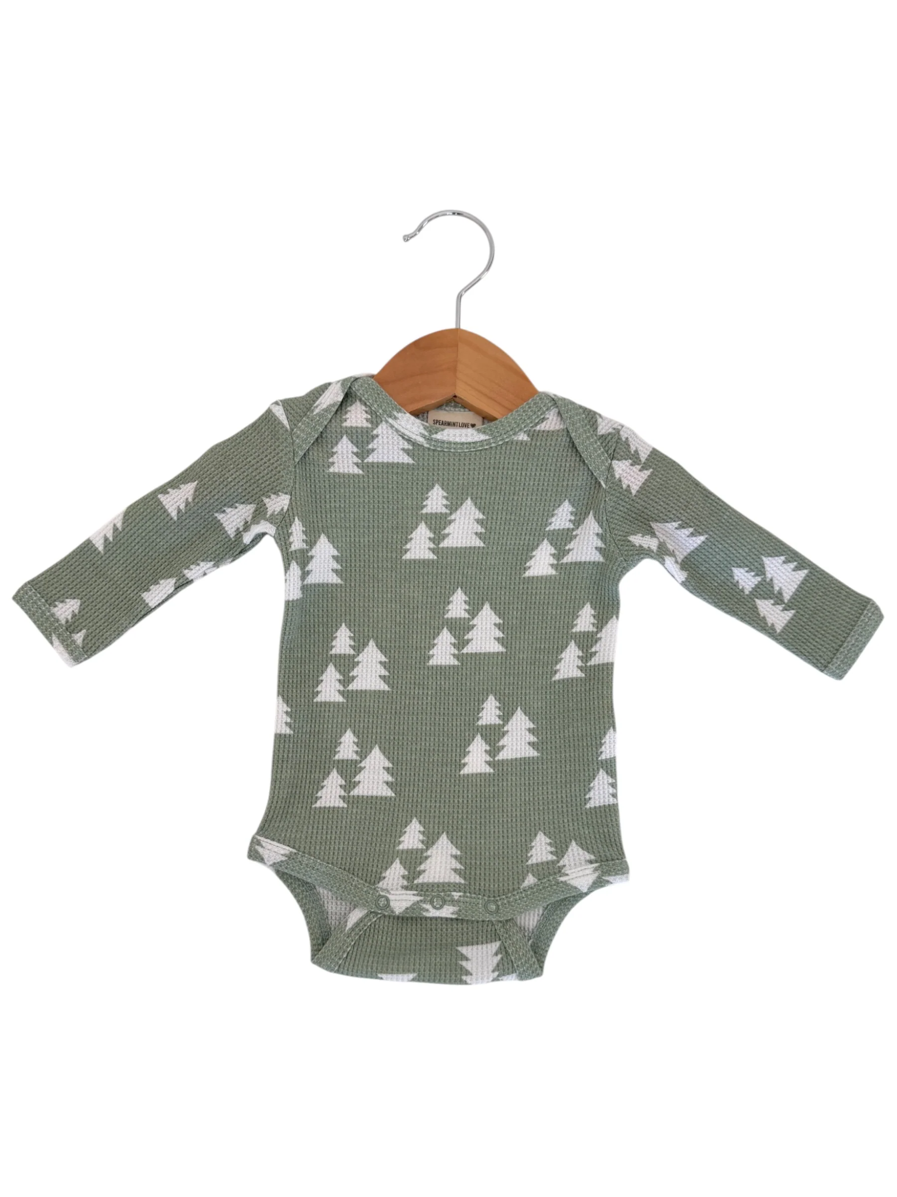 Organic Waffle Long Sleeve Bodysuit, Alpine Trees