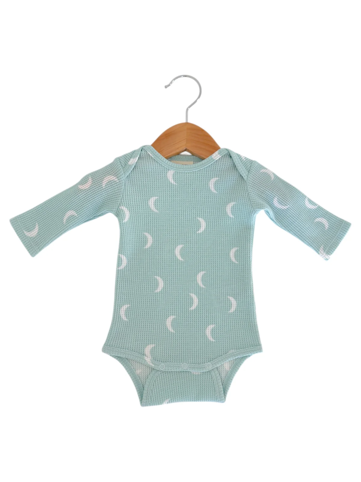 Organic Waffle Long Sleeve Bodysuit, Light Blue Moon - Image 2