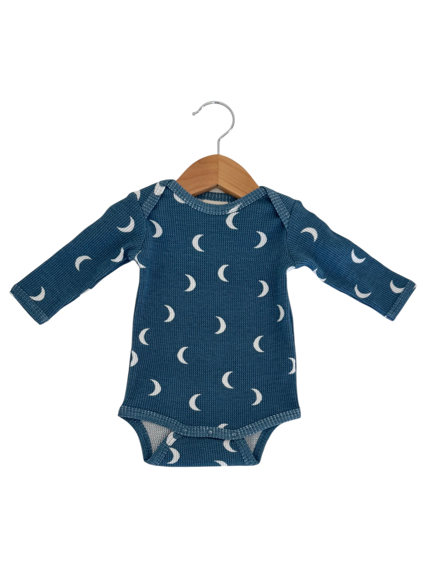 Organic Waffle Long Sleeve Bodysuit, Midnight Moon
