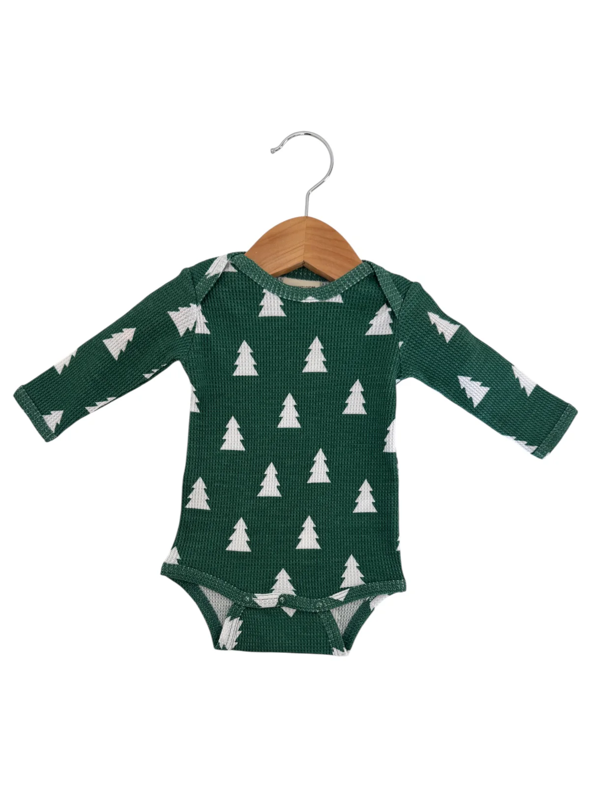 Organic Waffle Long Sleeve Bodysuit, Spruce Trees