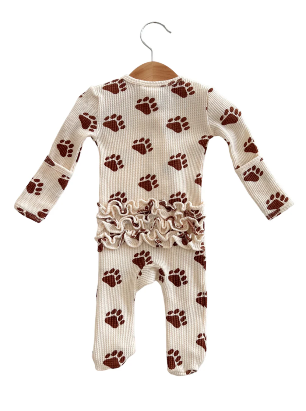 Organic Waffle Ruffle Zip Footie, Bear Paw - Image 4