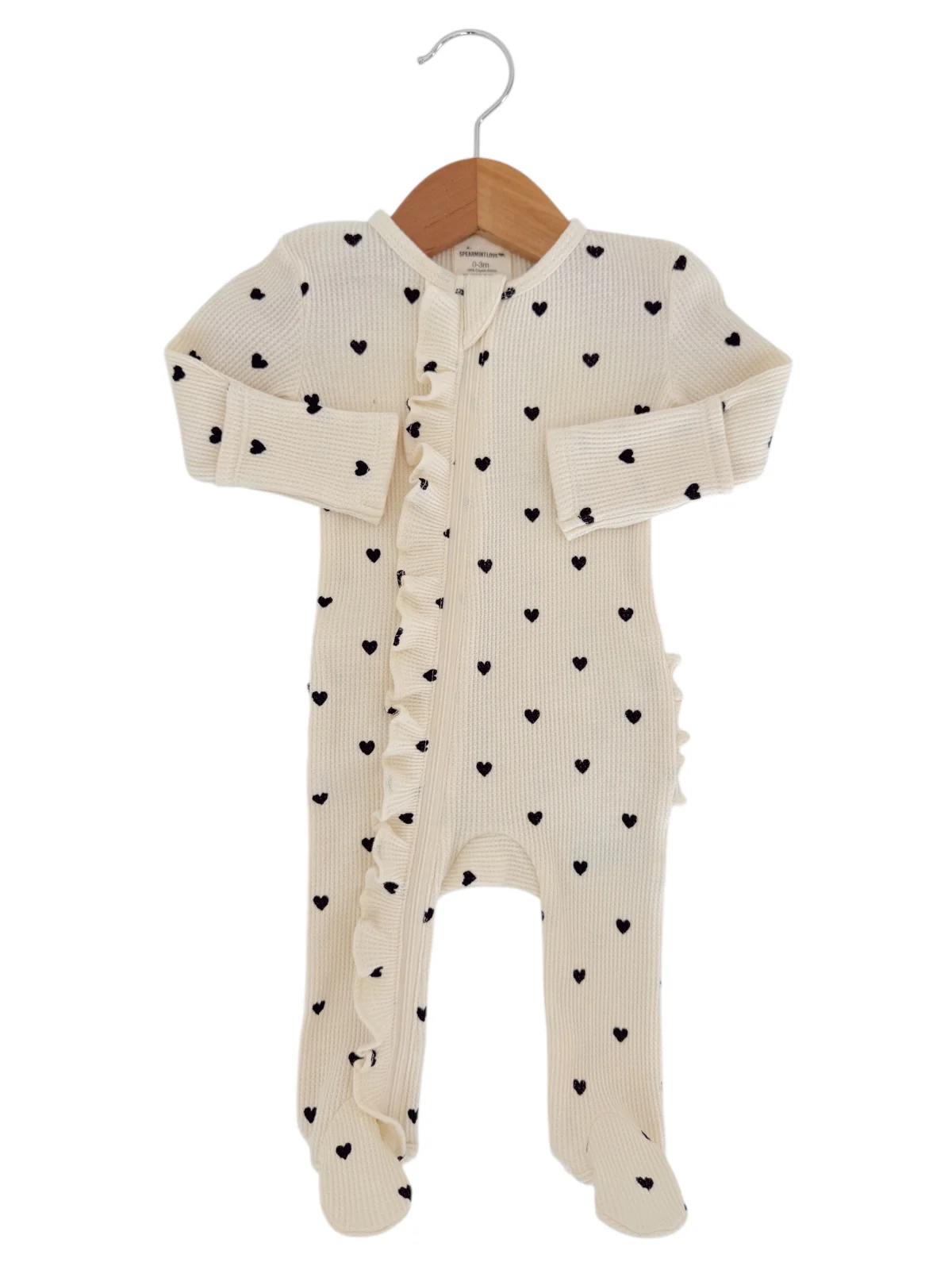 Organic Waffle 2-Way Zip Ruffle Footie, Black Heart - Image 3