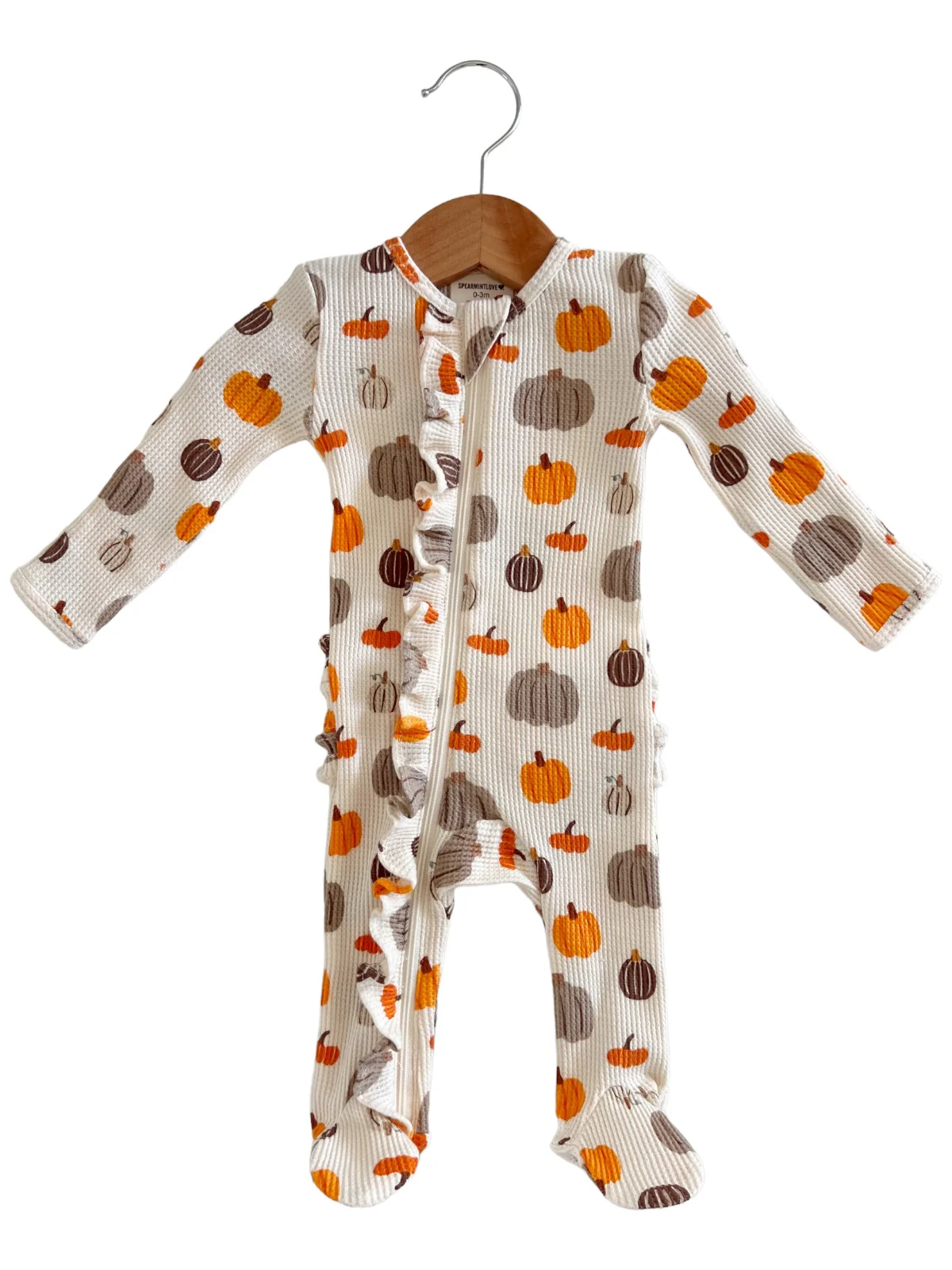 Organic Waffle Ruffle Zip Footie, Harvest Pumpkin - Image 2
