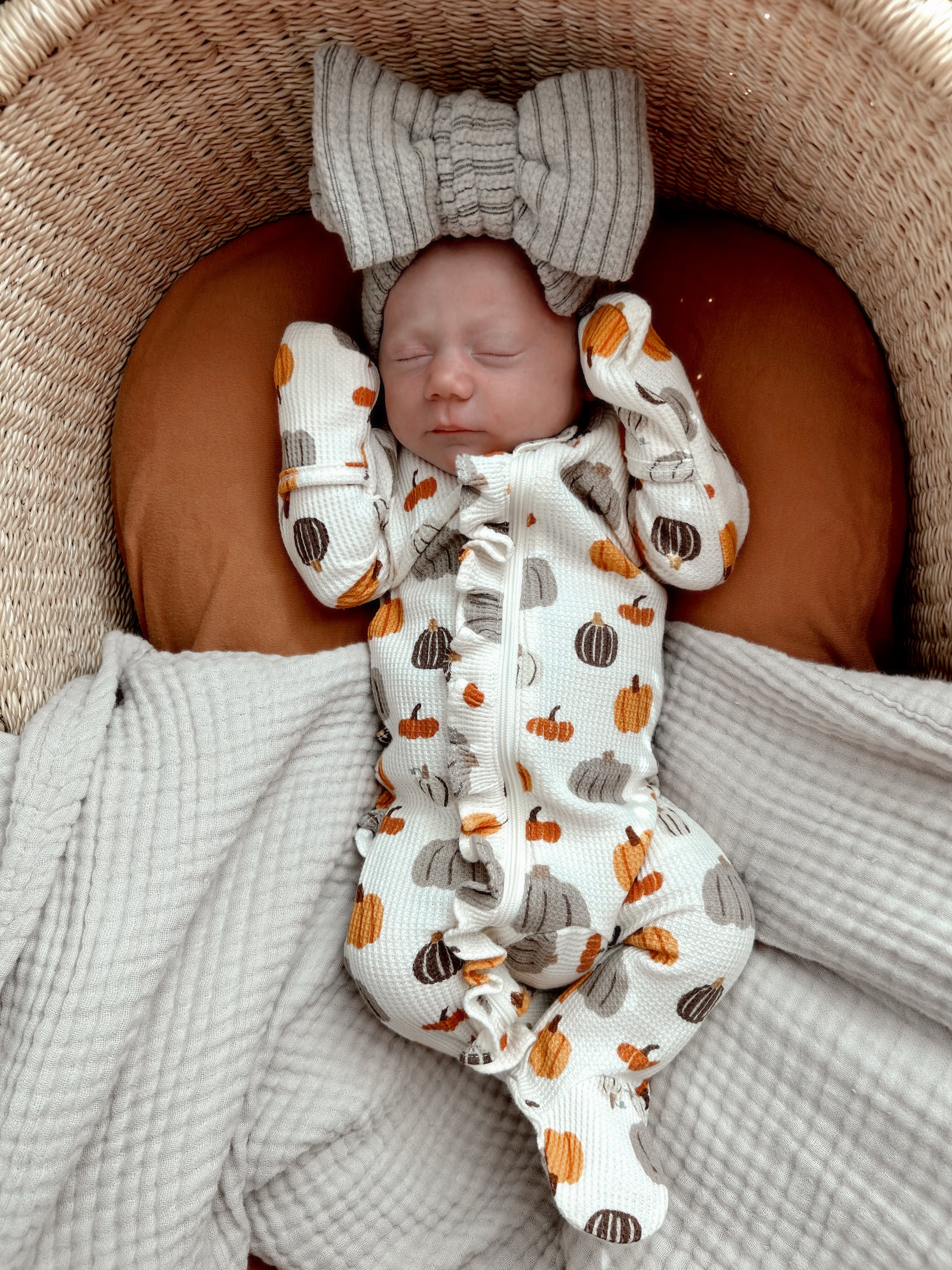 Organic Waffle Ruffle Zip Footie, Harvest Pumpkin - Image 4