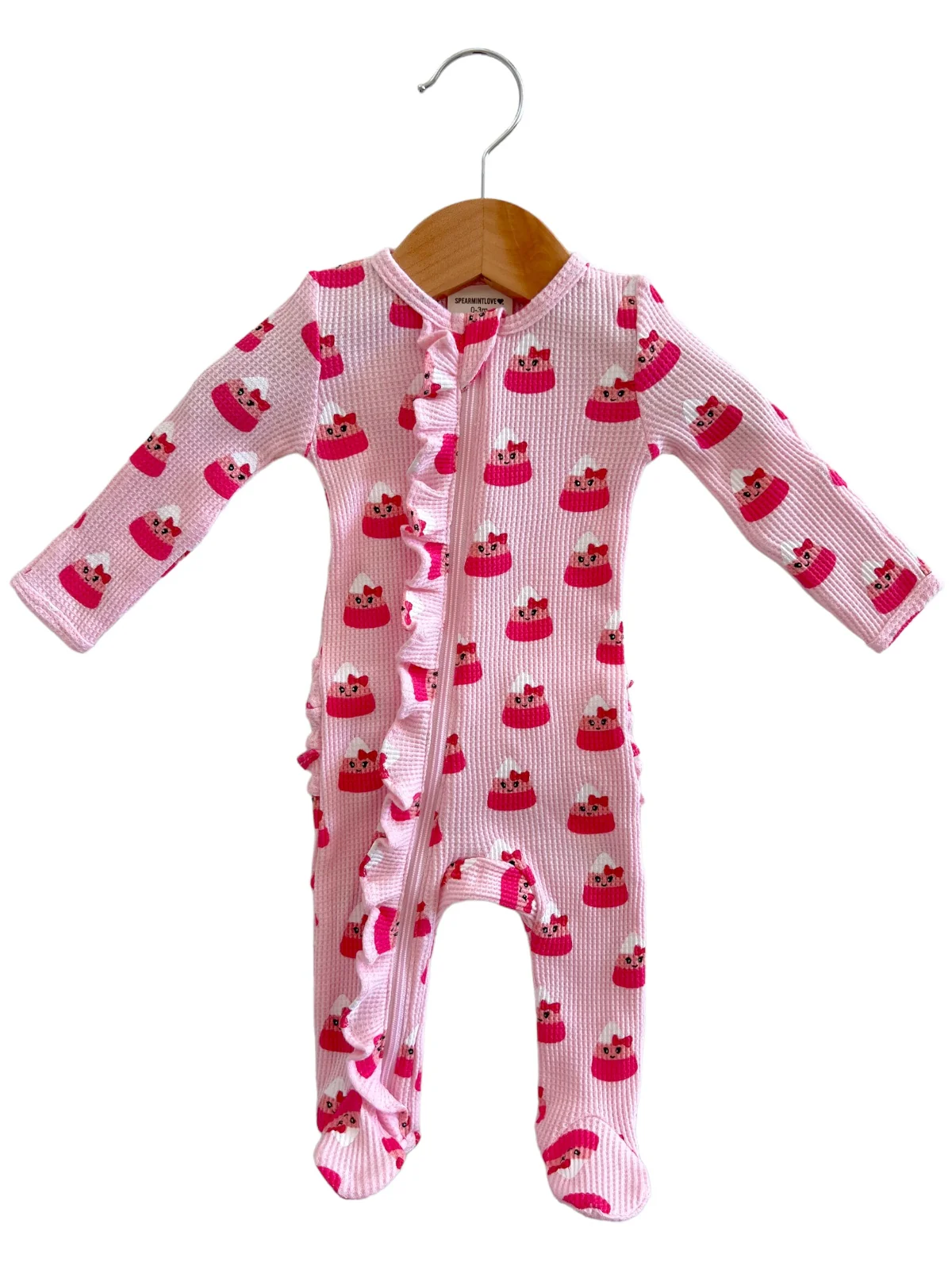 Organic Waffle Ruffle Zip Footie, Miss Candy Corn - Image 2