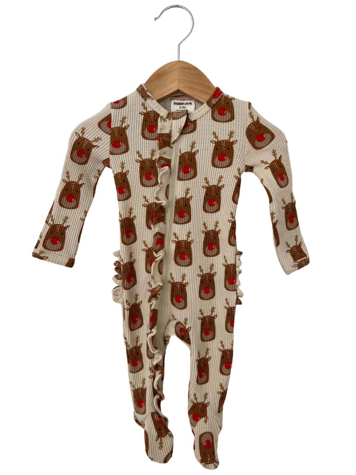 Organic Waffle Ruffle Zip Footie, Reindeer - Image 2
