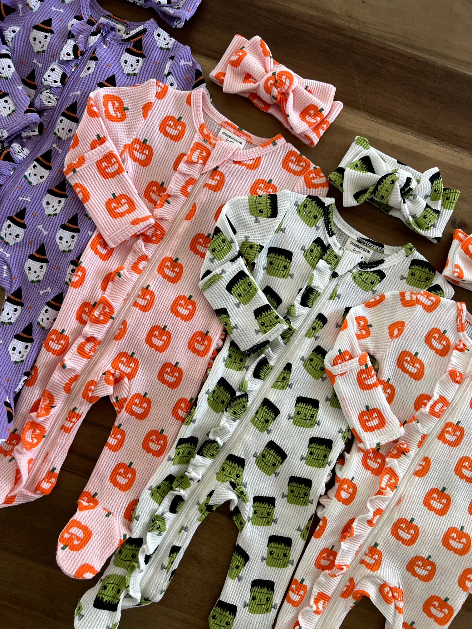 Organic Waffle Ruffle Zip Footie, Spooky Skeleton - Image 6