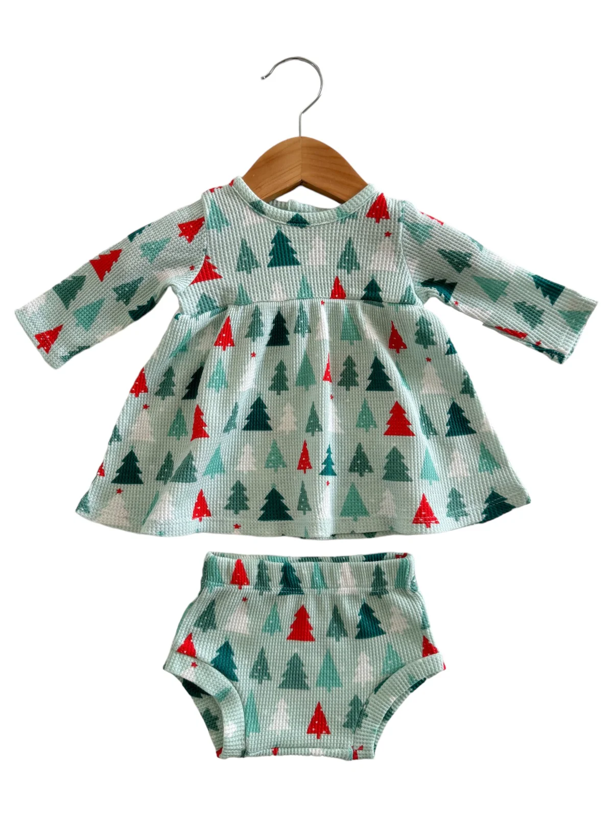 Organic Waffle Simple Dress & Bloomer, Festive Firs - Image 2