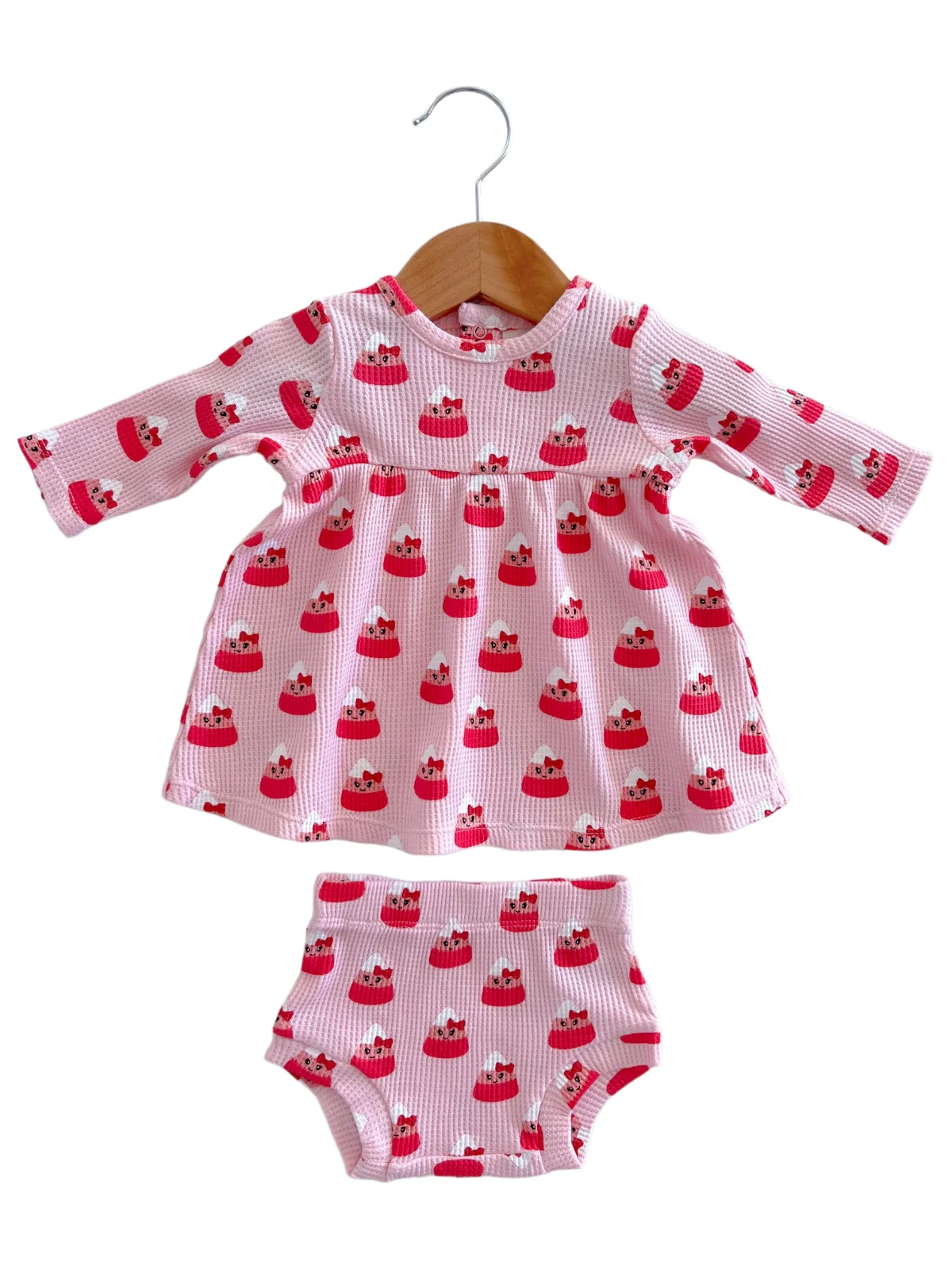 Organic Waffle Simple Dress & Bloomer, Miss Candy Corn - Image 2