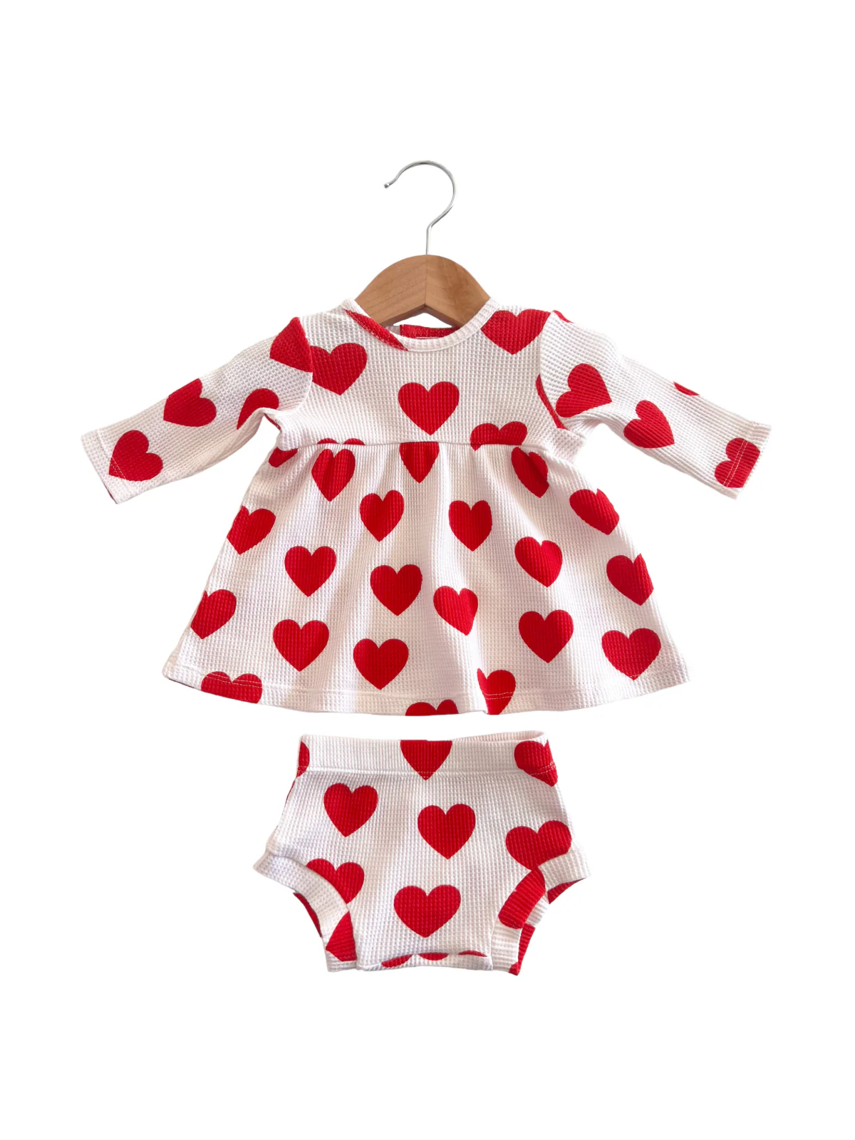 Organic Waffle Simple Dress & Bloomer, Red Heart - Image 2