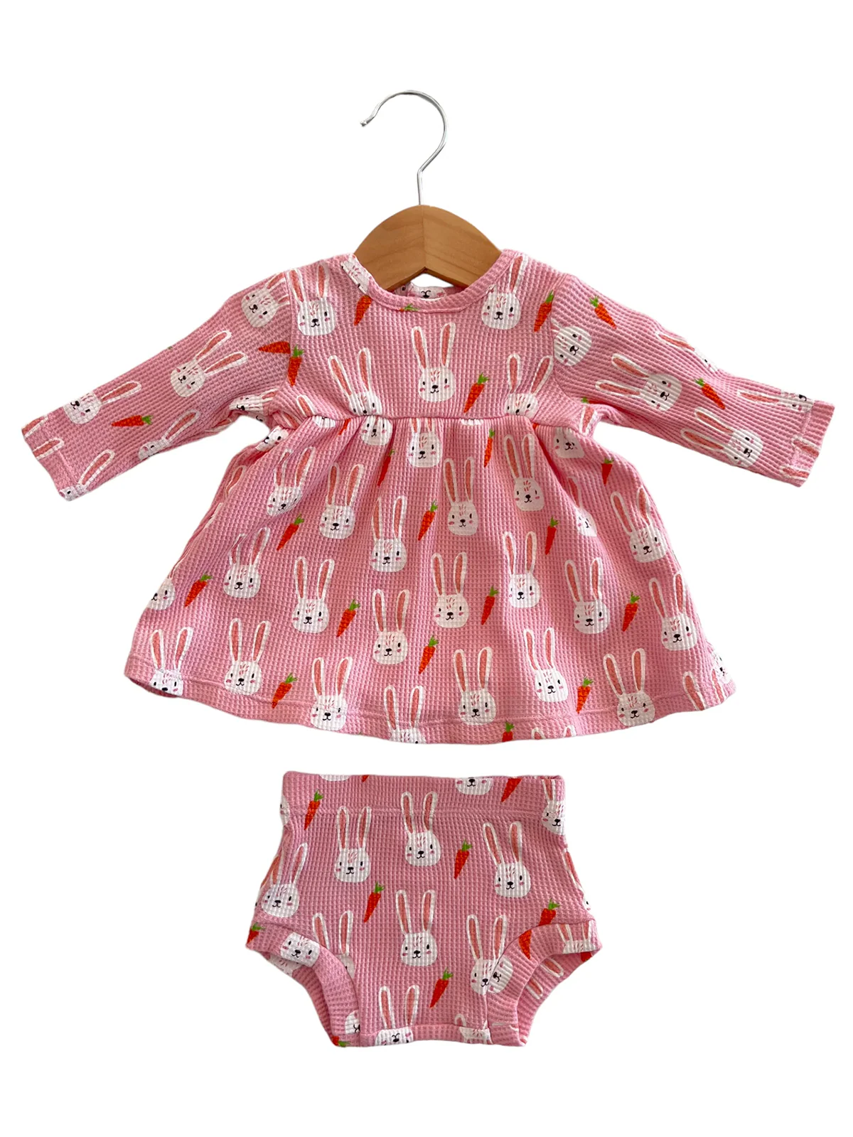 Organic Waffle Simple Dress & Bloomer, Sister Bunny - Image 2