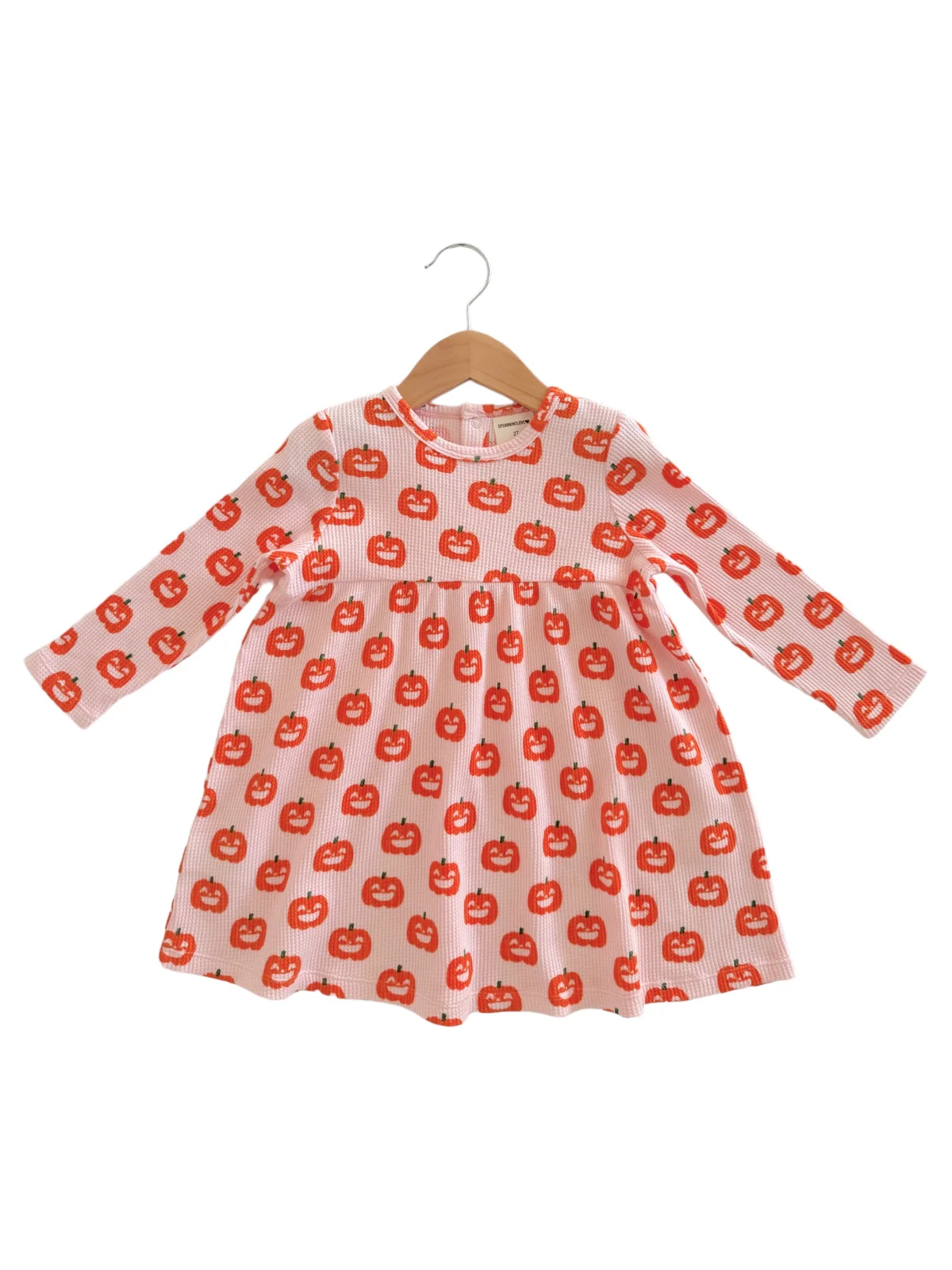 Organic Waffle Simple Dress, Blush Jack-O-Lantern - Image 2