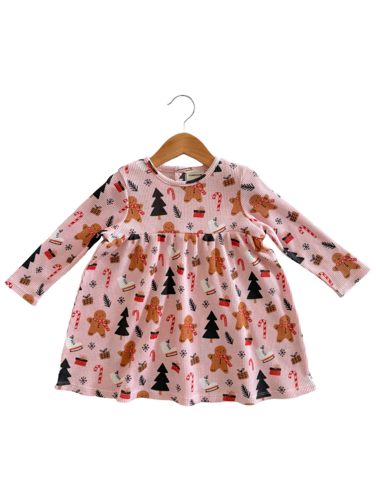 Organic Waffle Simple Dress, Gingerbread Wonderland Blush - Image 2
