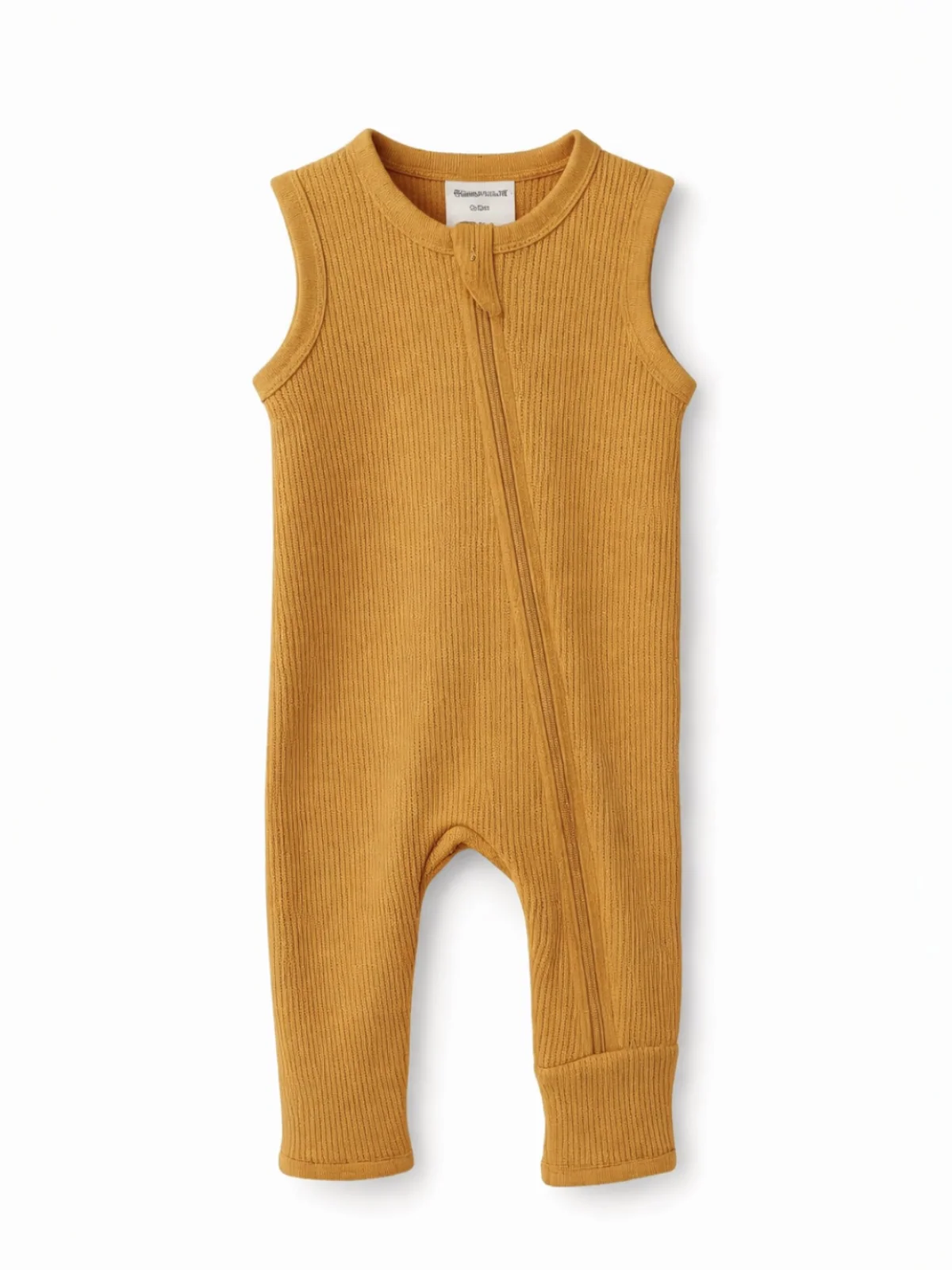 Organic Waffle Sleeveless Zip Romper, Honey