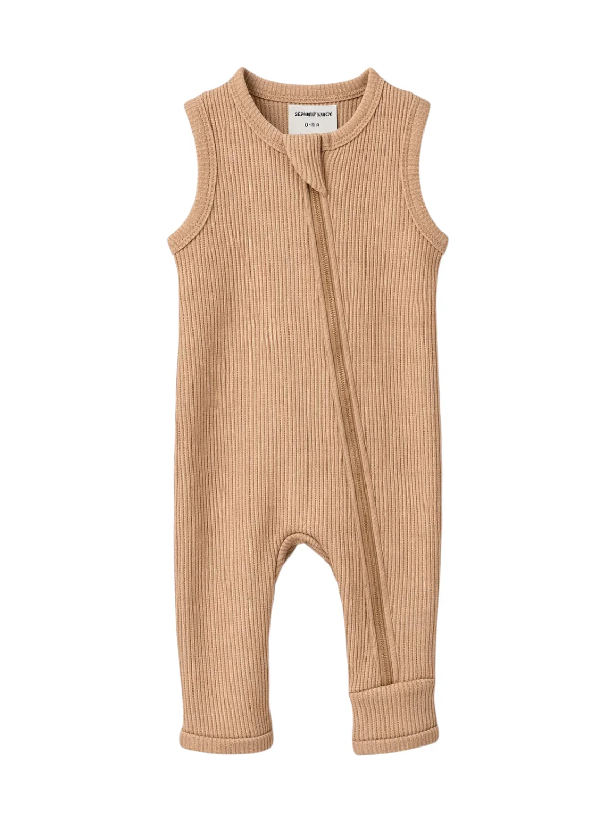 Organic Waffle Sleeveless Zip Romper, Tan