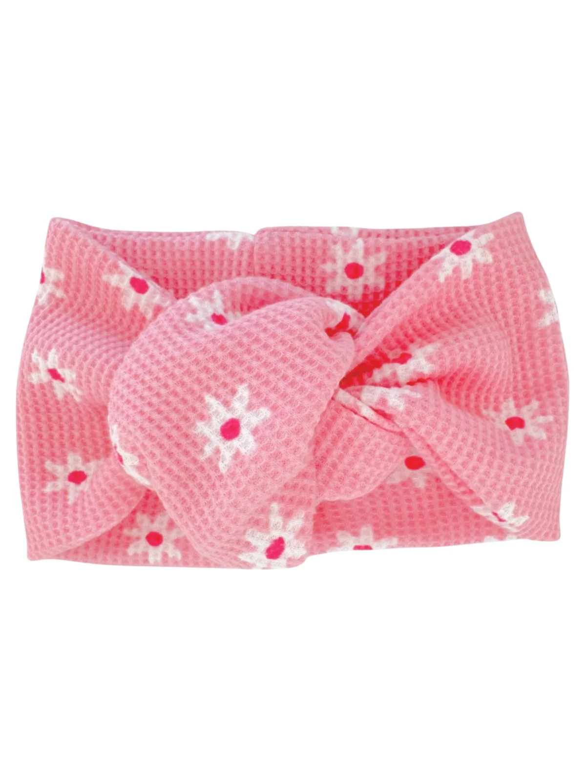 Organic Waffle Turban Headband, Pink Flower - Image 2