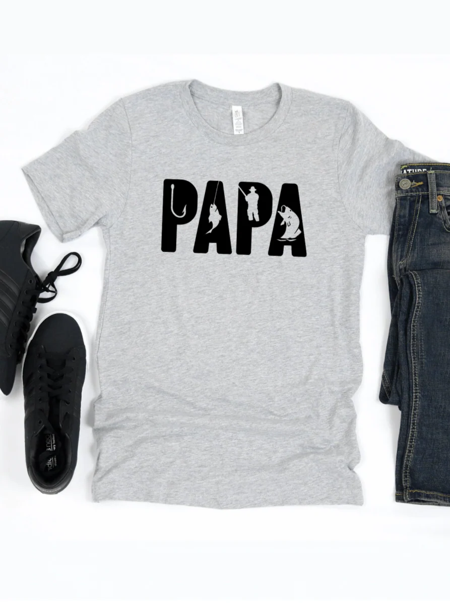 Papa Fishing Men's Graphic Tee, Grey