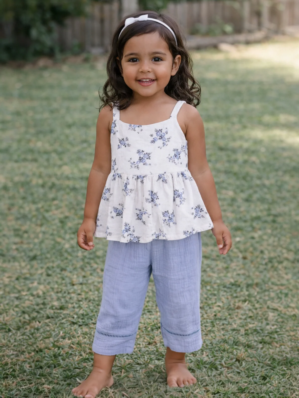 Peplum Tank & Smocked Waist Pant, Belle Rosette Dot