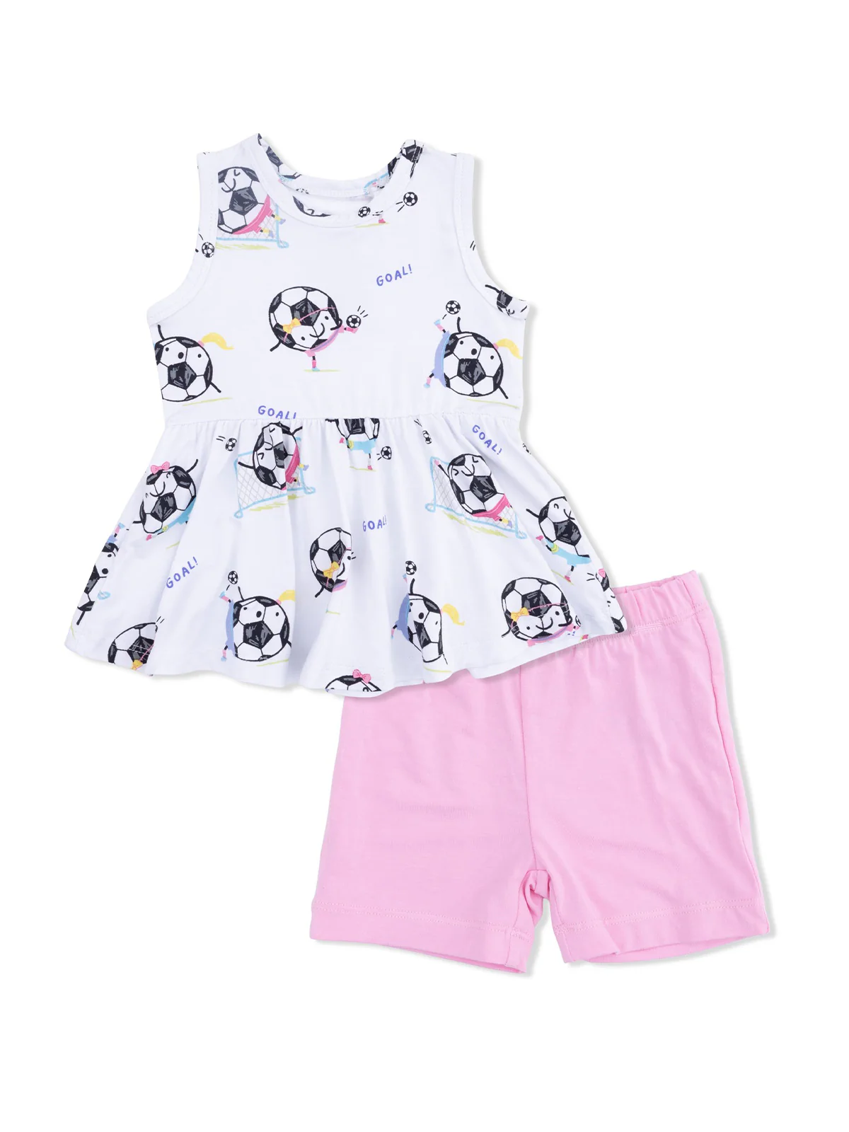 Peplum Tank Top & Bike Short, Soccer Balls Playing Soccer Pink