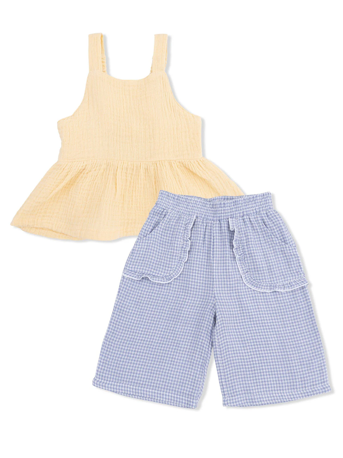 Peplum Tank & Wide Leg Pant, Micro Blue Gingham