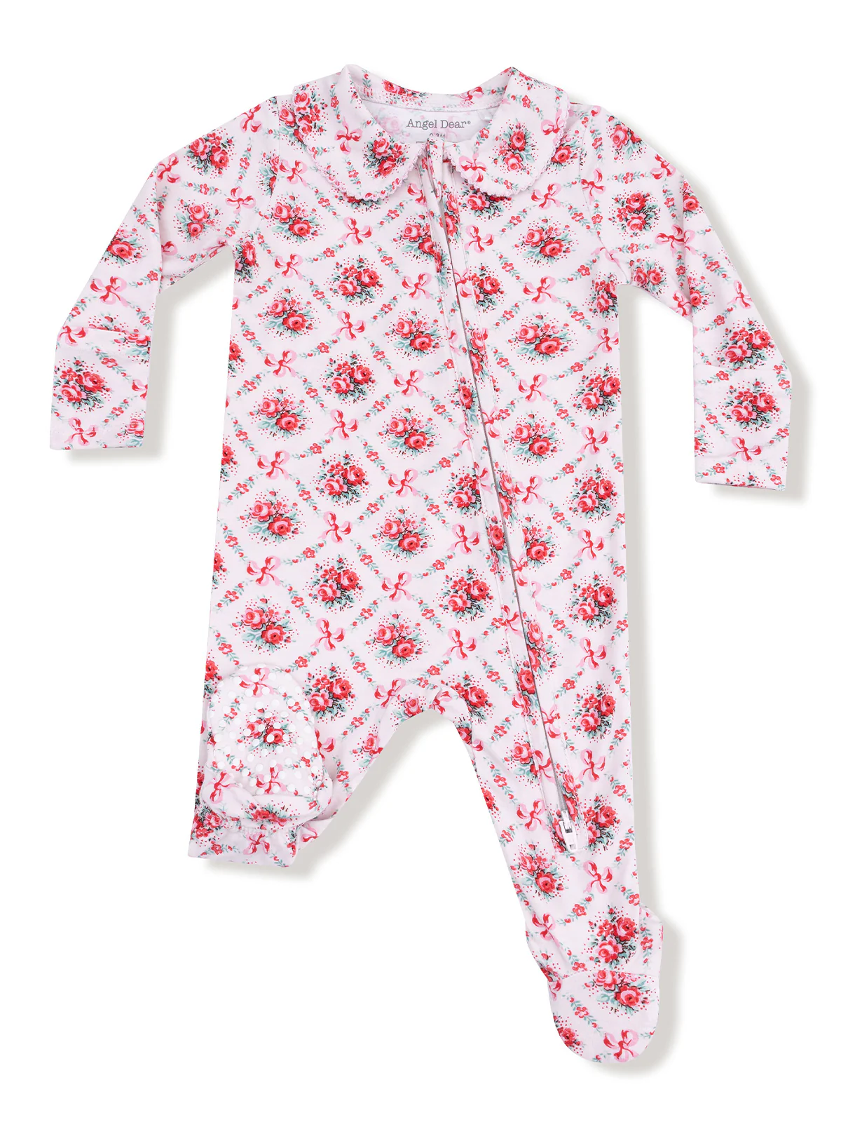 Peter Pan 2-Way Zip Footie, Rose Bow Lattice