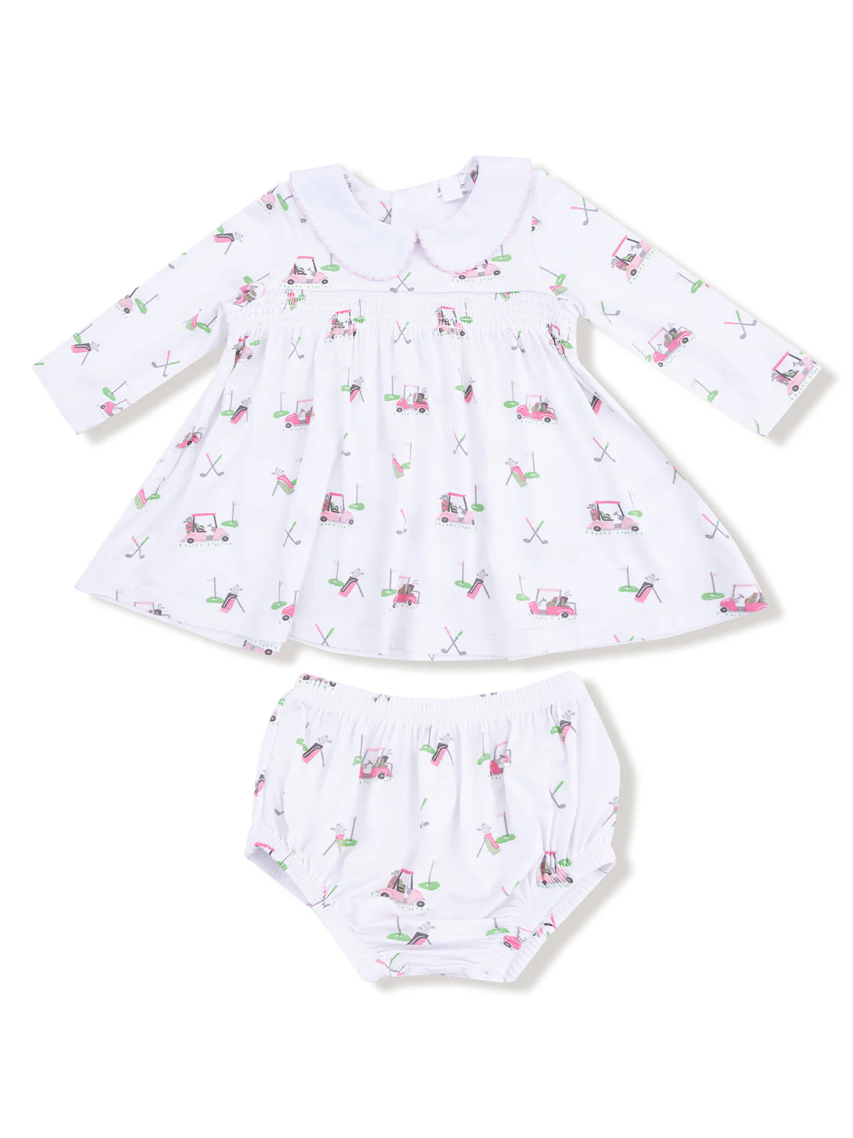 Peter Pan Collar Dress & Bloomer, Baby Golf Carts Pink