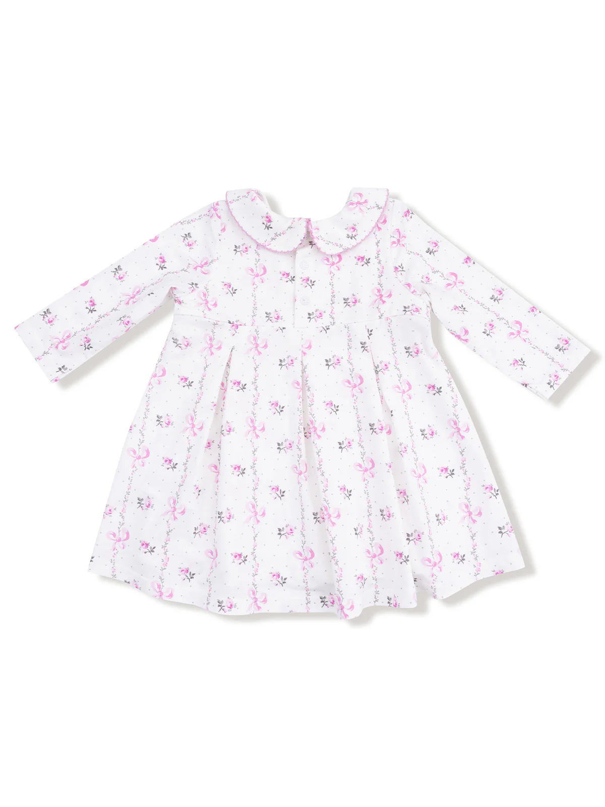 Peter Pan Collar Dress & Bloomer, Dainty Buds and Bows Stripe - Image 2