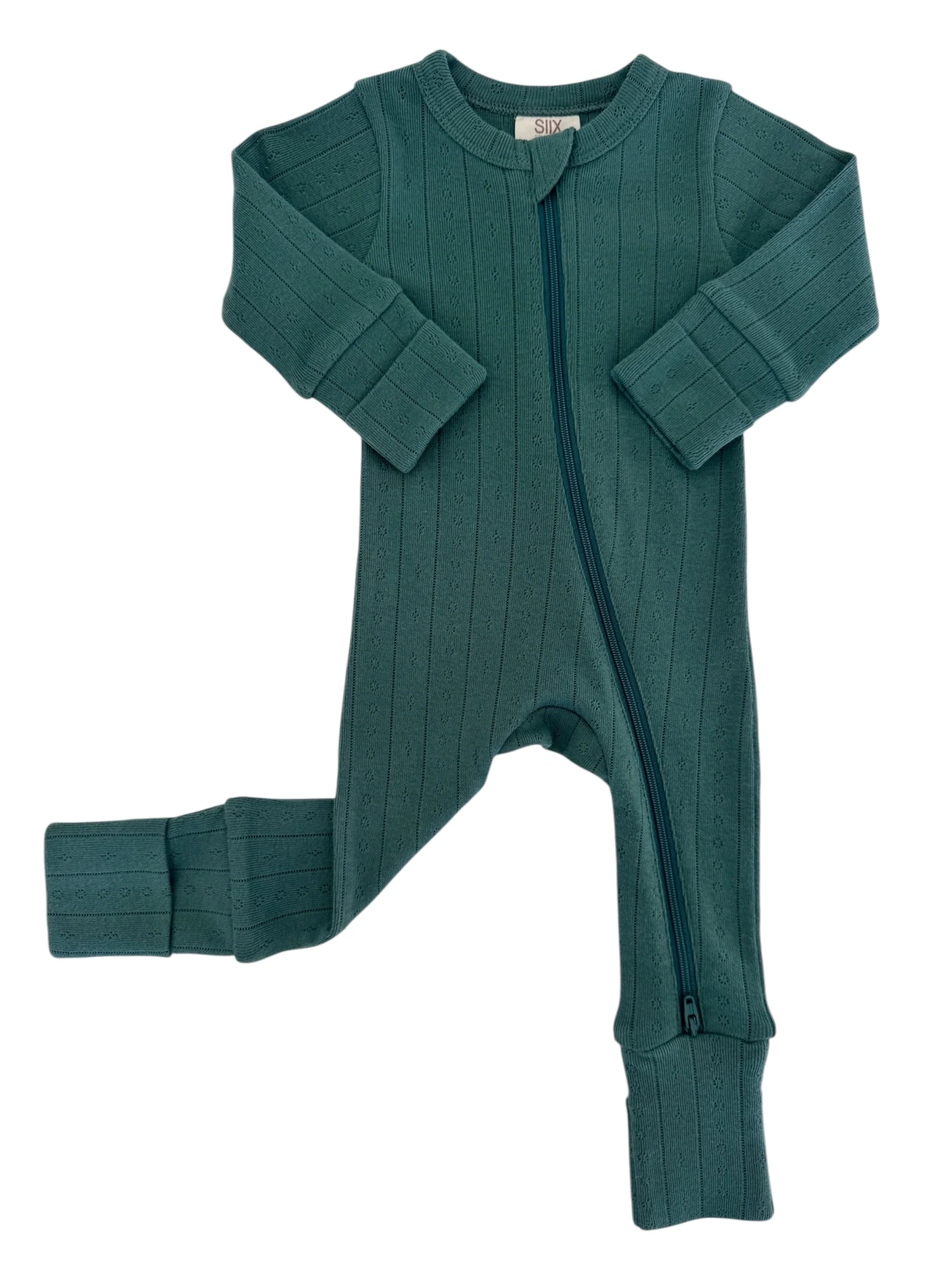 Pine / Organic Pointelle 2-Way Zip Romper