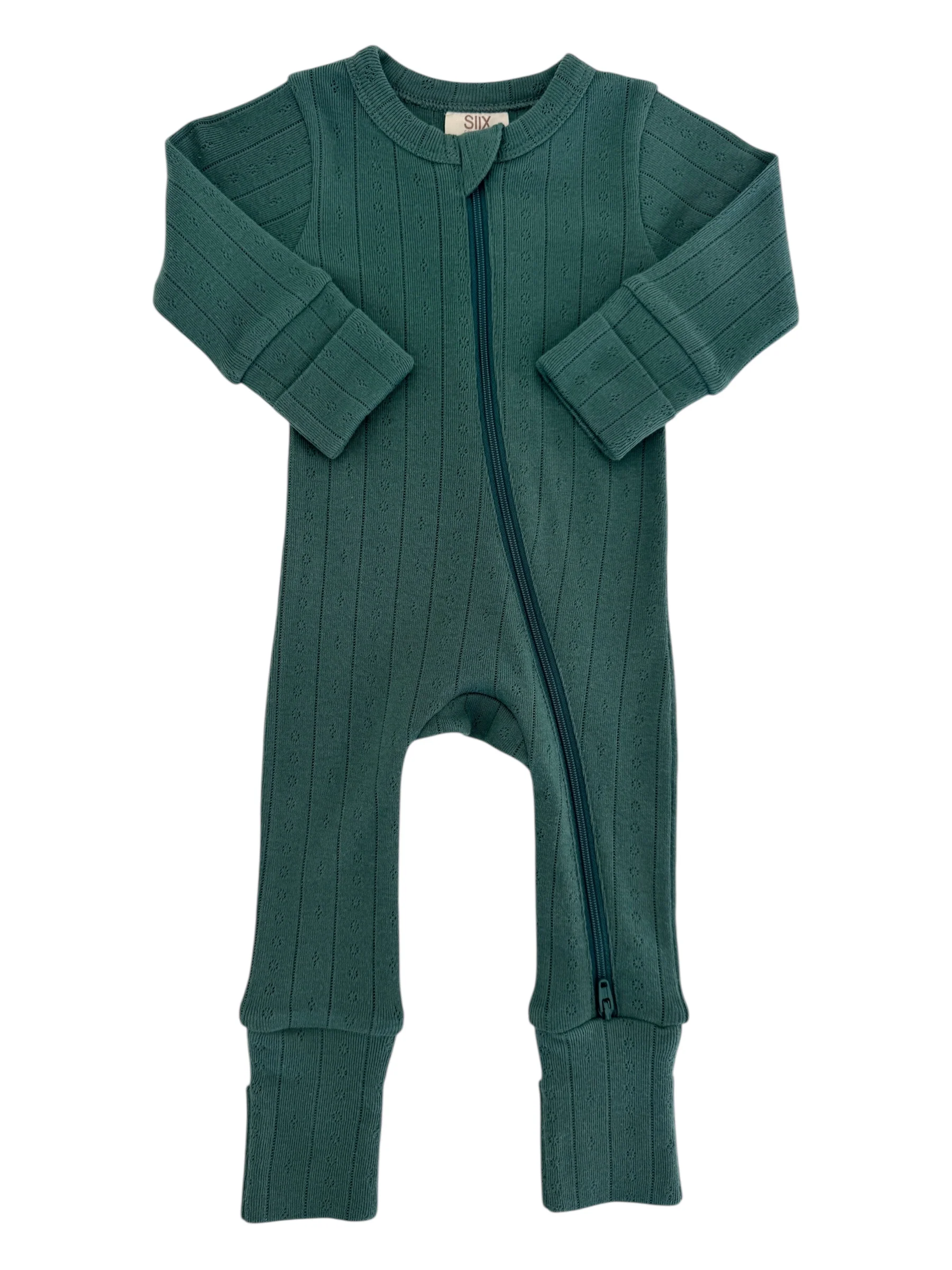 Pine / Organic Pointelle 2-Way Zip Romper - Image 2