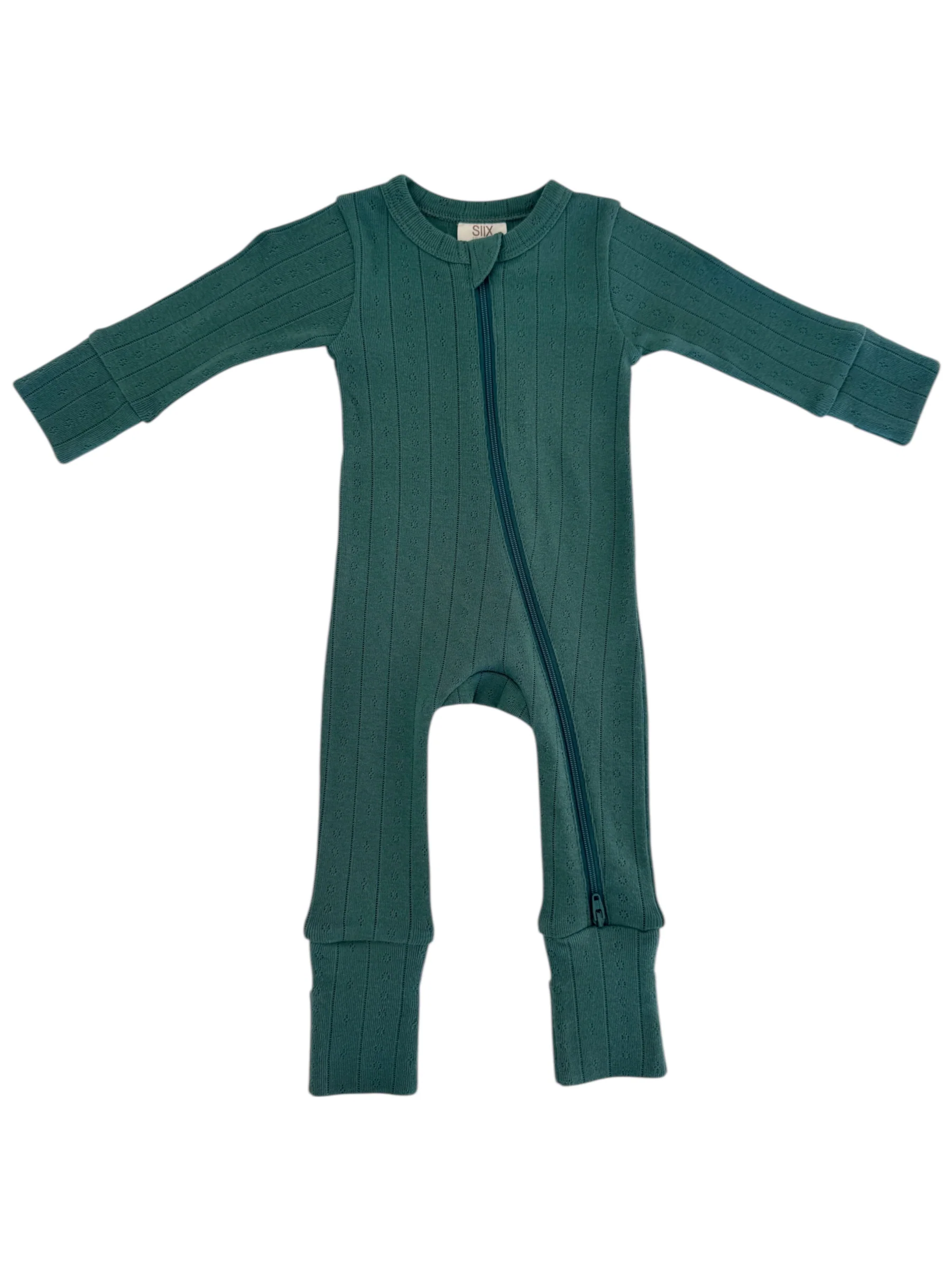 Pine / Organic Pointelle 2-Way Zip Romper - Image 3