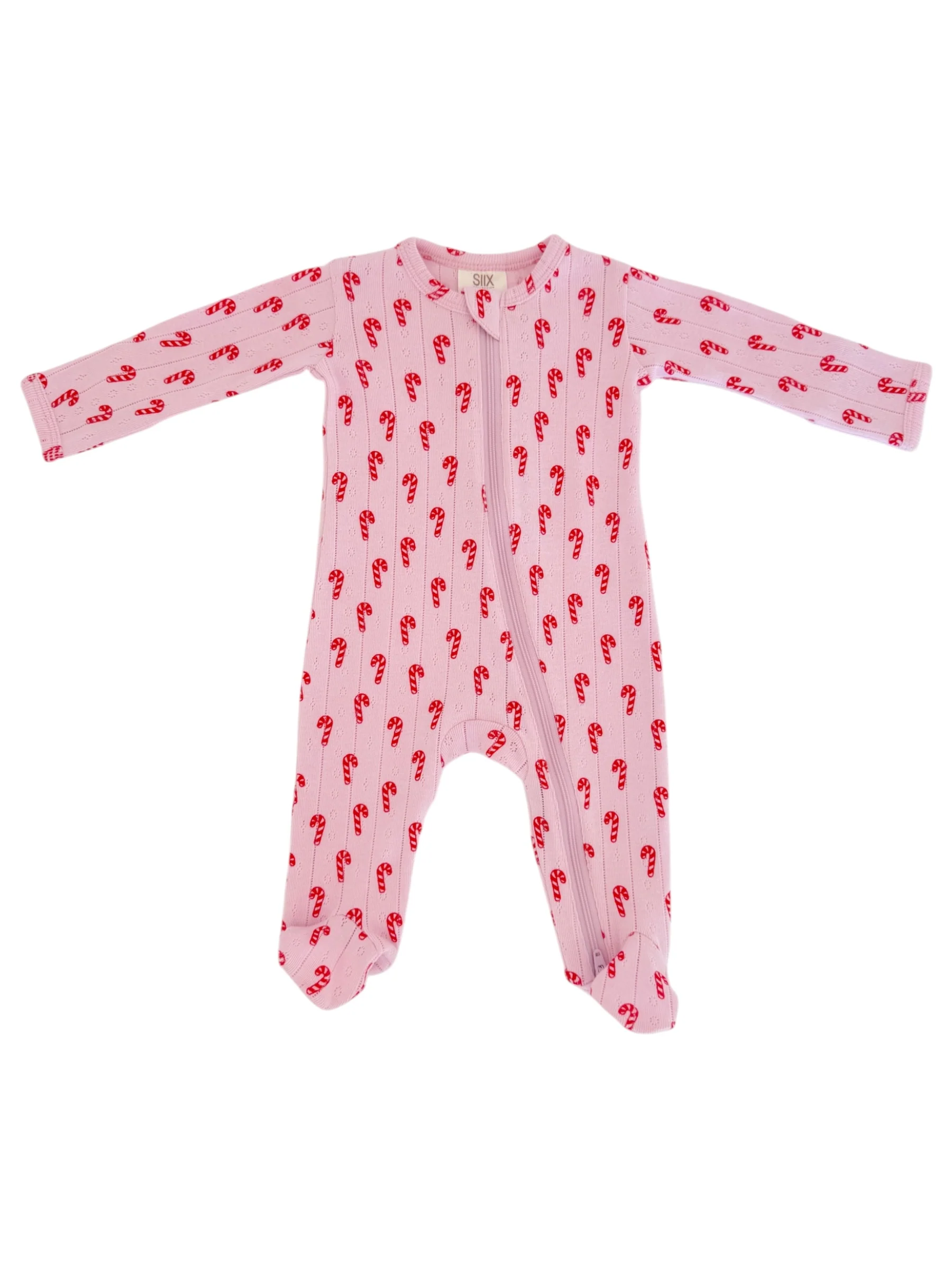 Pink Candy Cane / Organic Pointelle 2-Way Zip Footie - Image 5