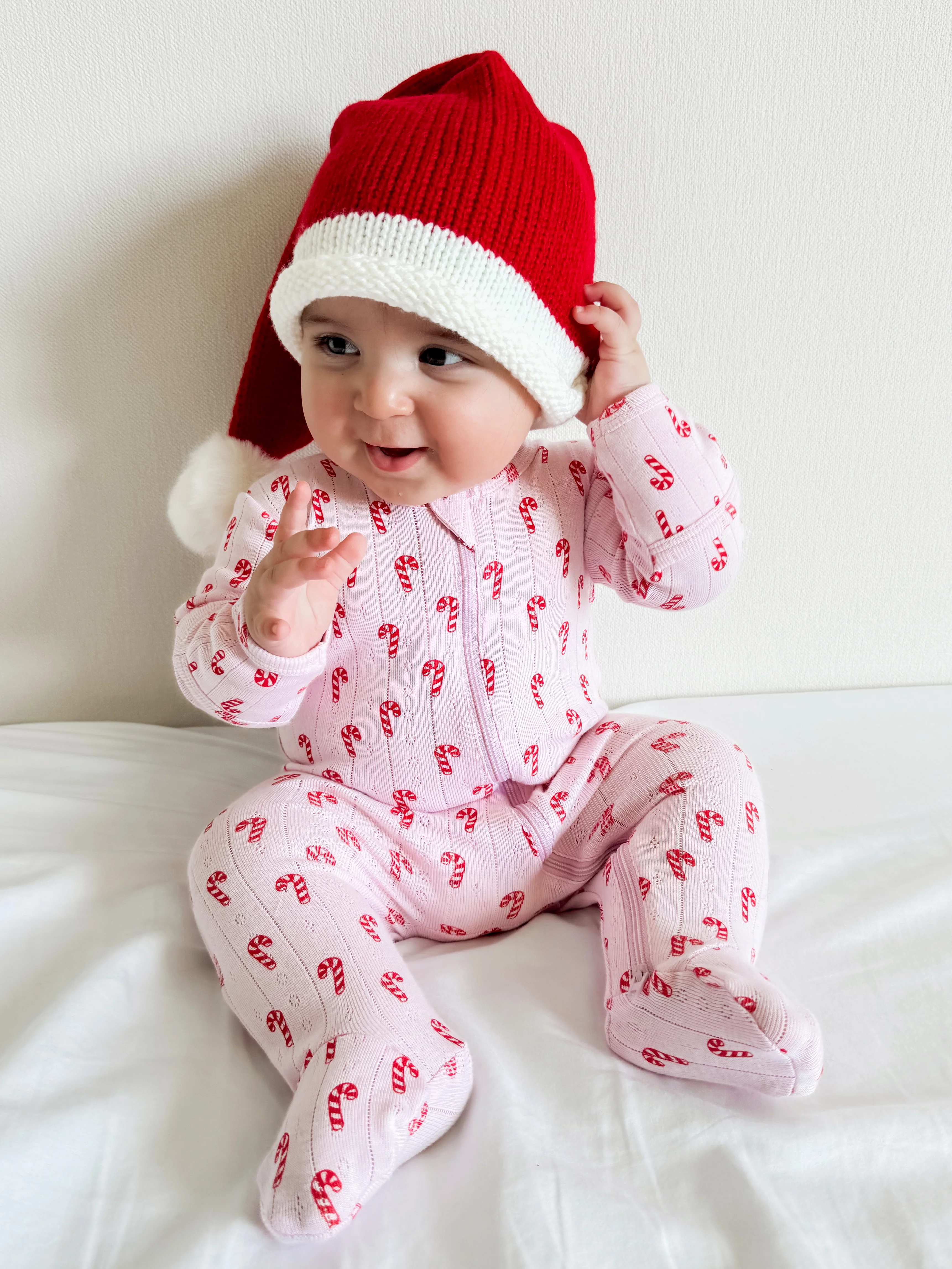 Pink Candy Cane / Organic Pointelle 2-Way Zip Footie - Image 6