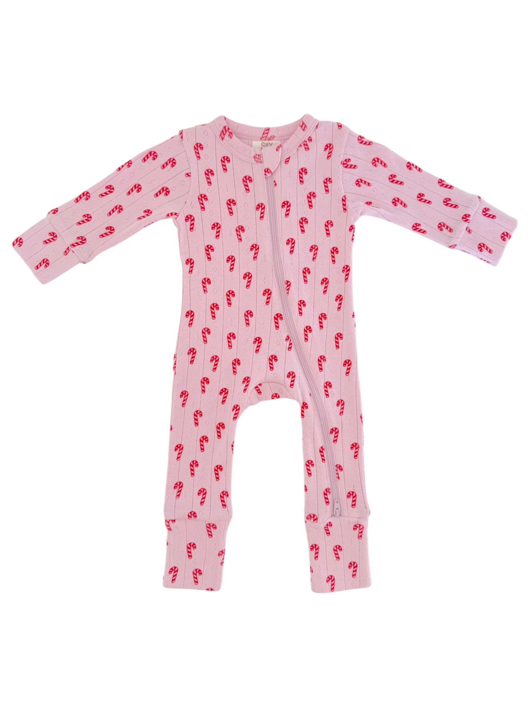 Pink Candy Cane / Organic Pointelle 2-Way Zip Romper - Image 2