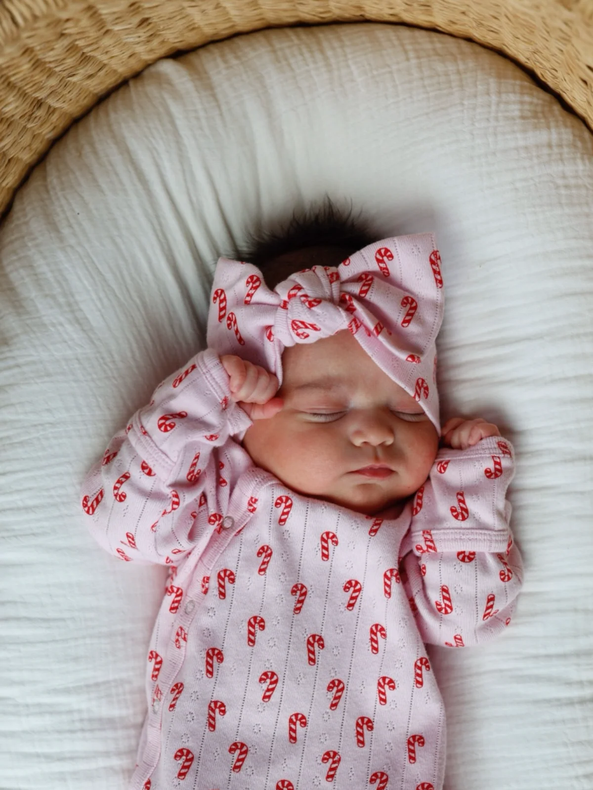 Pink Candy Cane / Organic Pointelle Bow