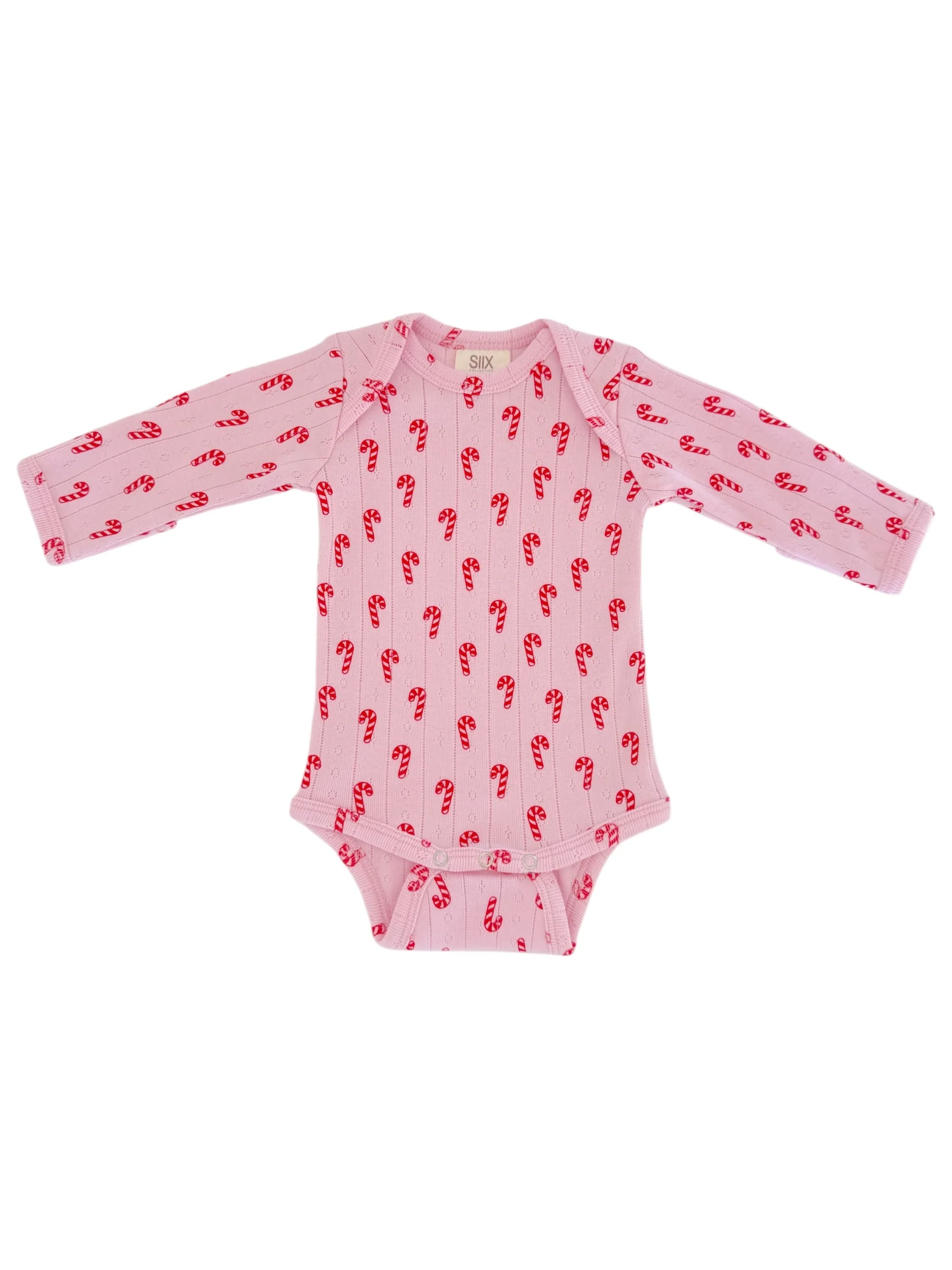 Pink Candy Cane / Organic Pointelle Long Sleeve Bodysuit - Image 2