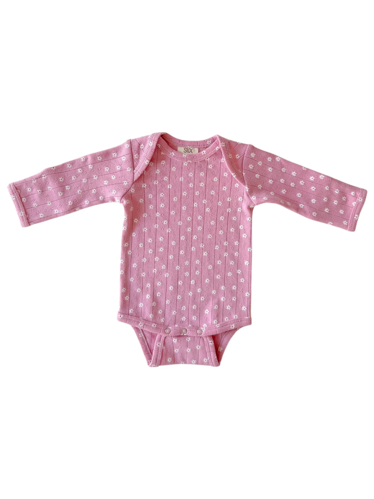 Pink Flower / Organic Pointelle Long Sleeve Bodysuit - Image 2