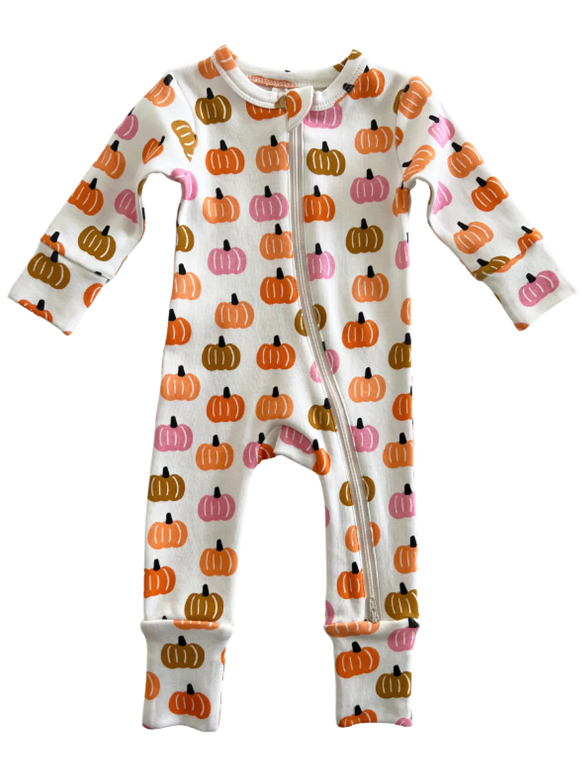 Pink Pumpkin Patch / Organic 2-Way Zip Romper - Image 3
