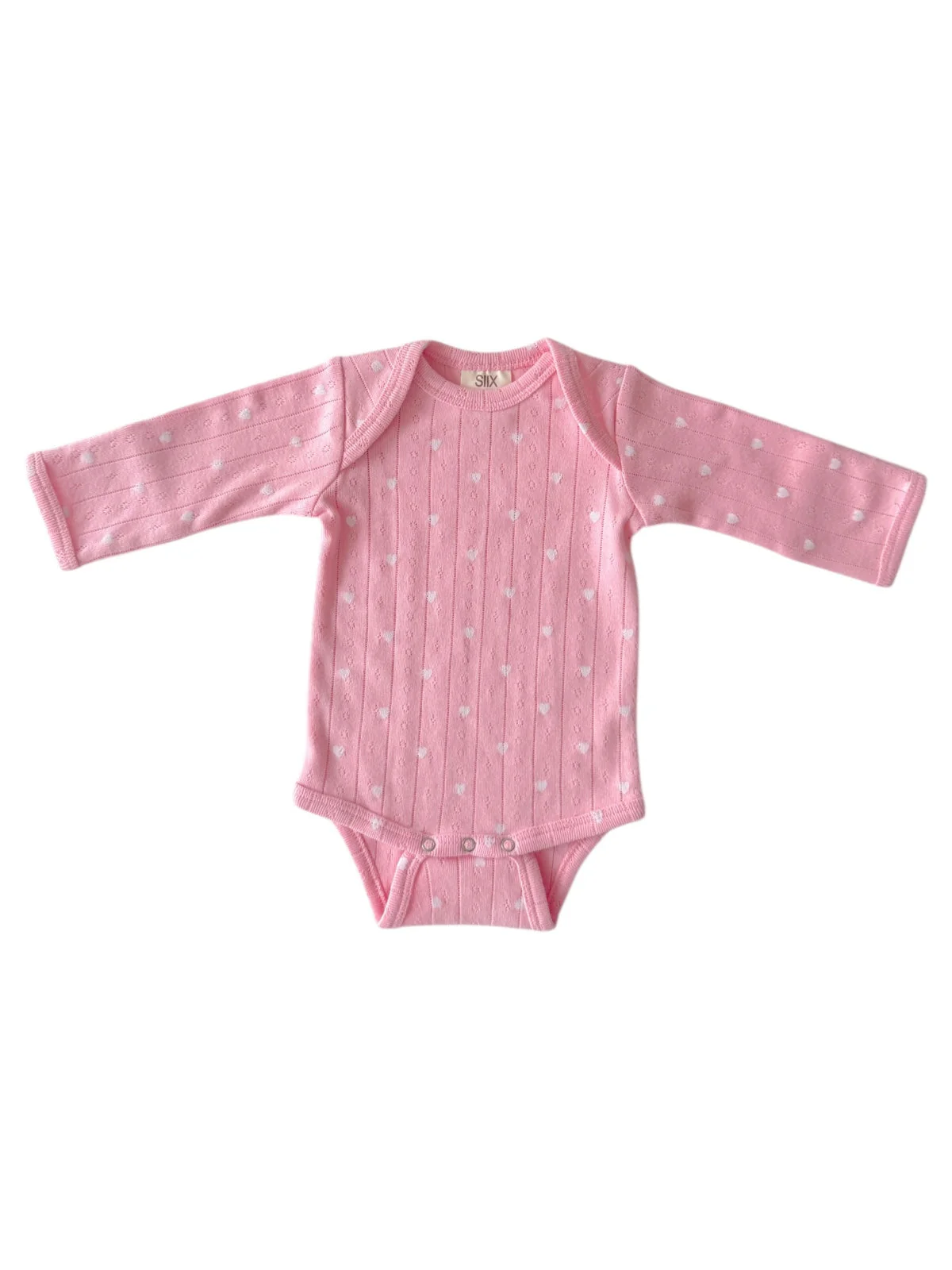 Pink with White Heart / Organic Pointelle Long Sleeve Bodysuit - Image 2