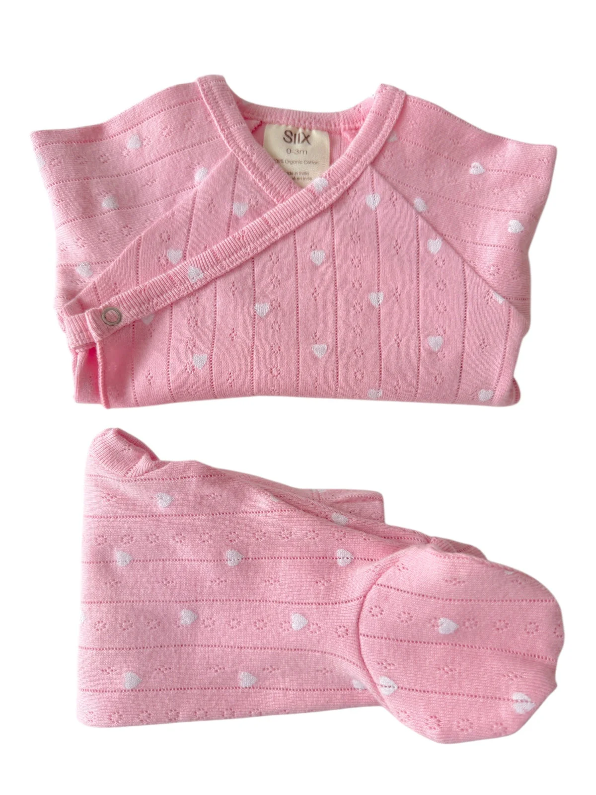 Pink with White Heart / Organic Pointelle Newborn Set - Image 2