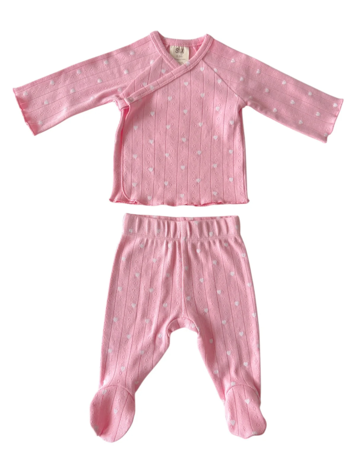 Pink with White Heart / Organic Pointelle Newborn Set - Image 3
